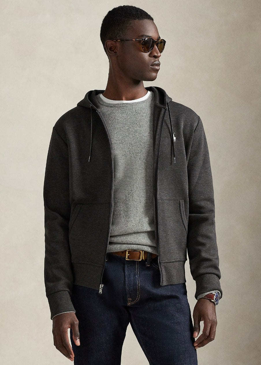 Double Knit Zip Hoodie Dark Charcoal