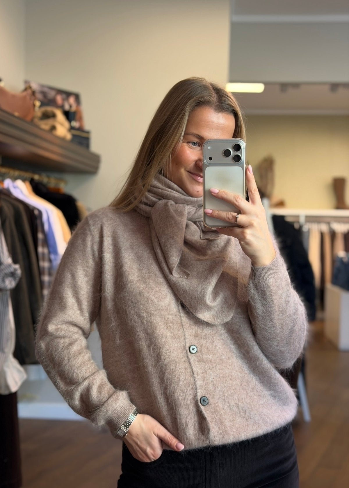 Alice Brushed Cashmere Cardigan Taupe
