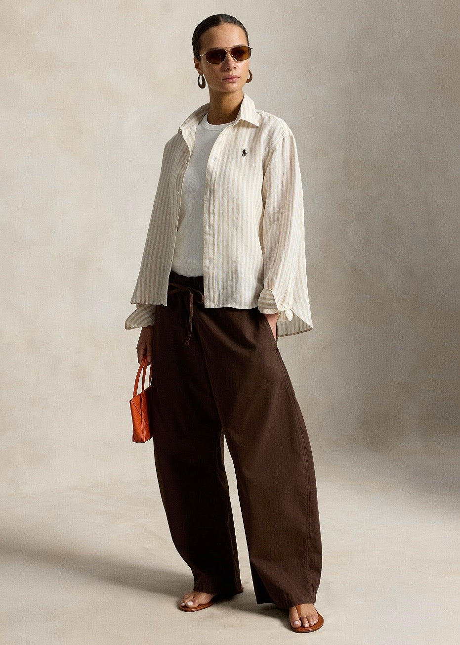 Wide Cropped Linen Shirt Dune Tan