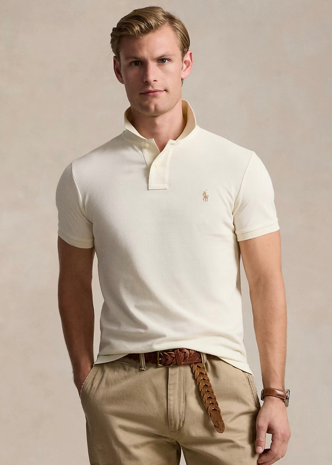 Mesh Polo Shirt Parchment Cream