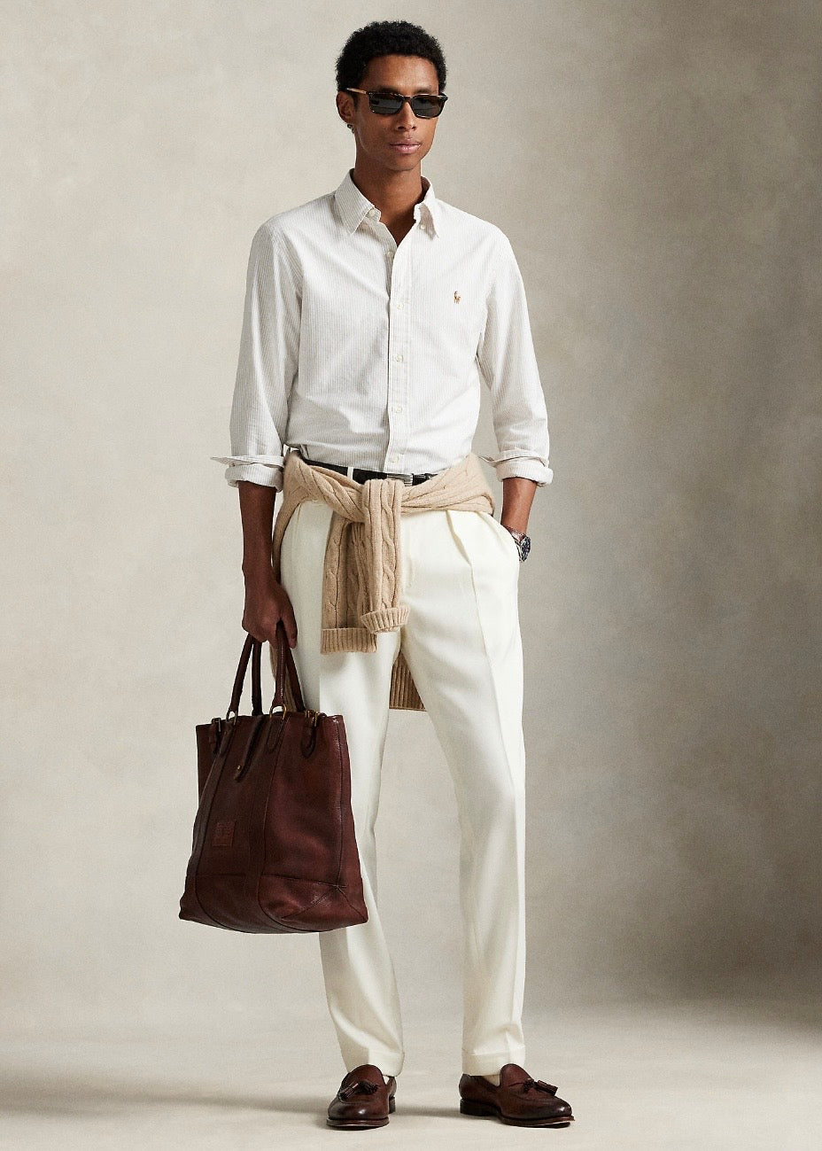 Slim Fit Striped Oxford shirt Coastal Beige/White