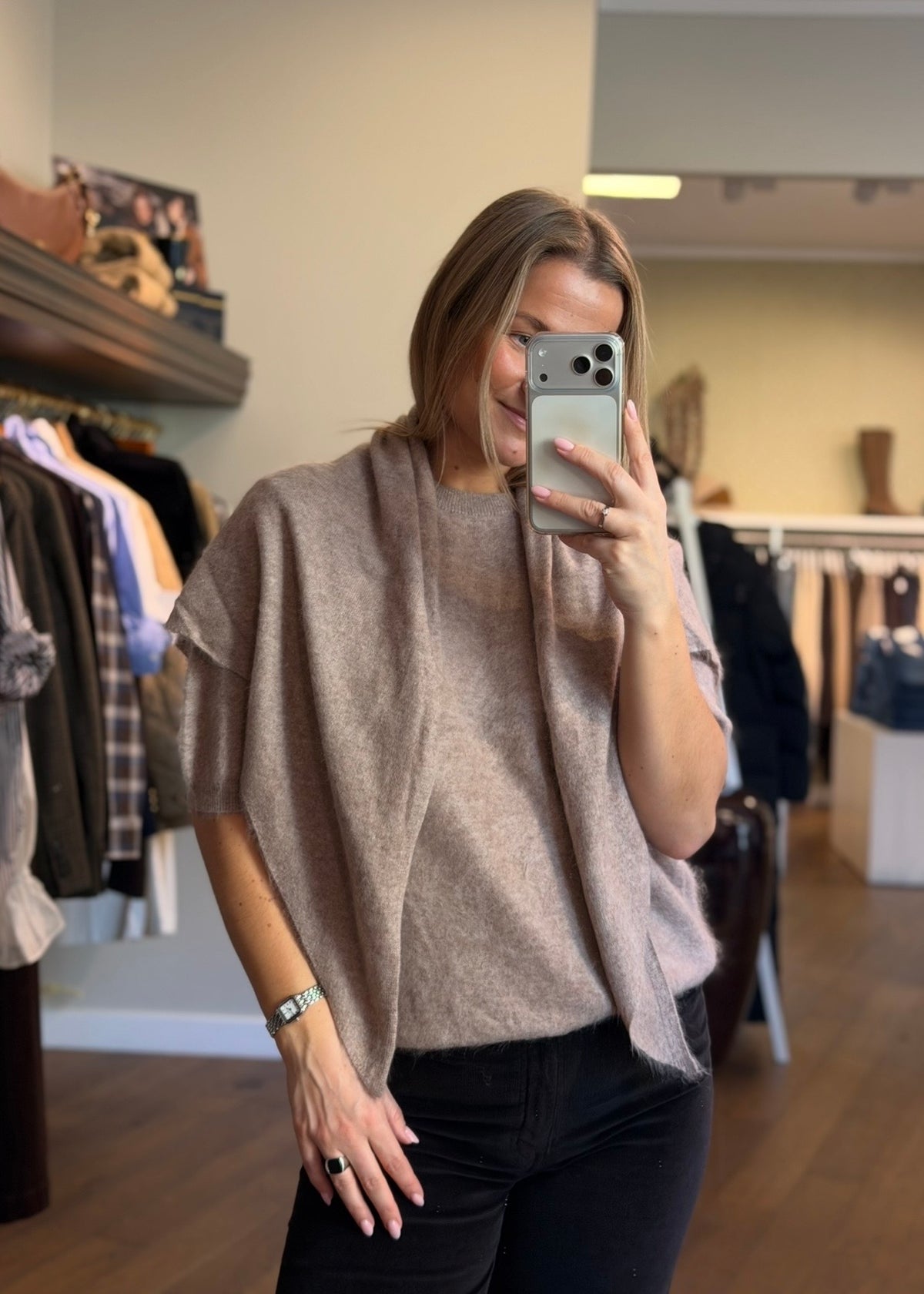 Brushed Cashmere T-shirt Taupe