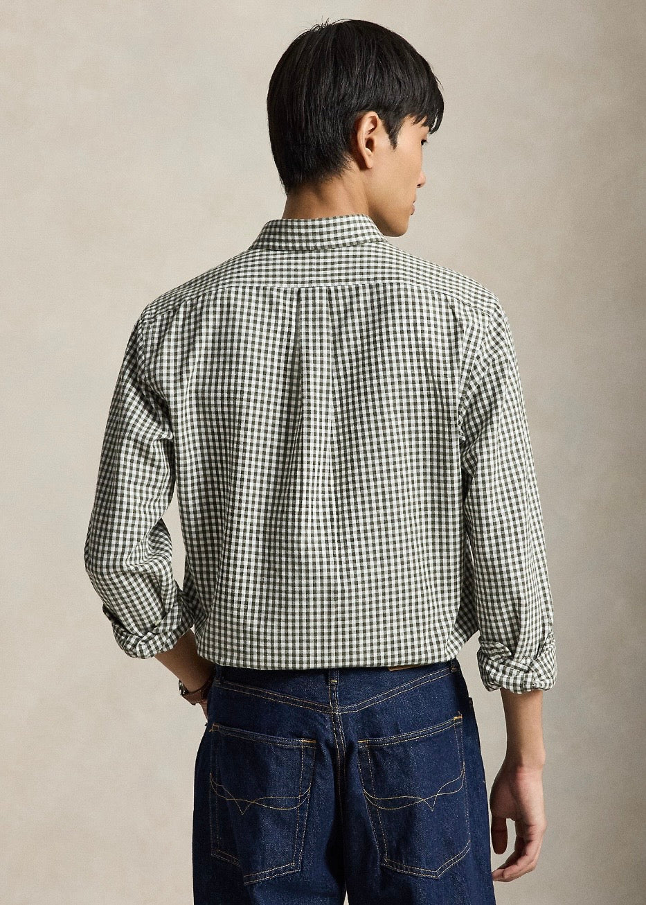 Custom Fit Gingham Oxford Shirt White Olive