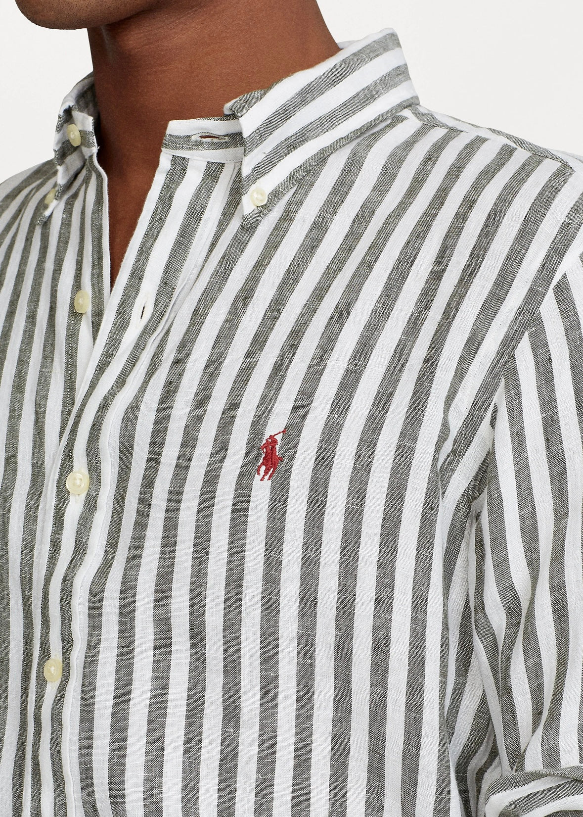 Polo Ralph Lauren Linen shirt custom fit - Olive/White Stripe