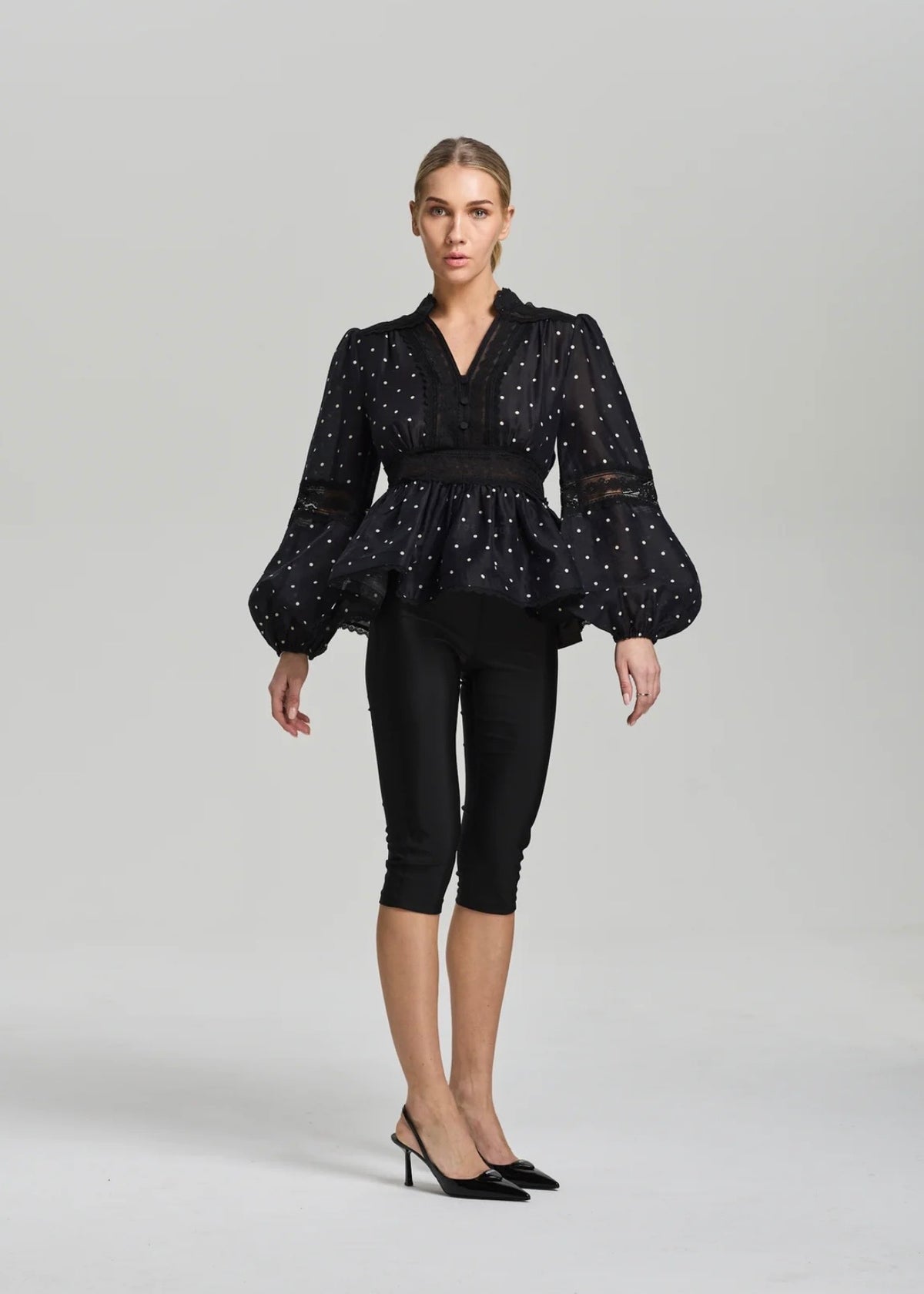 Aliah Dot Blouse Black Ivory Dots