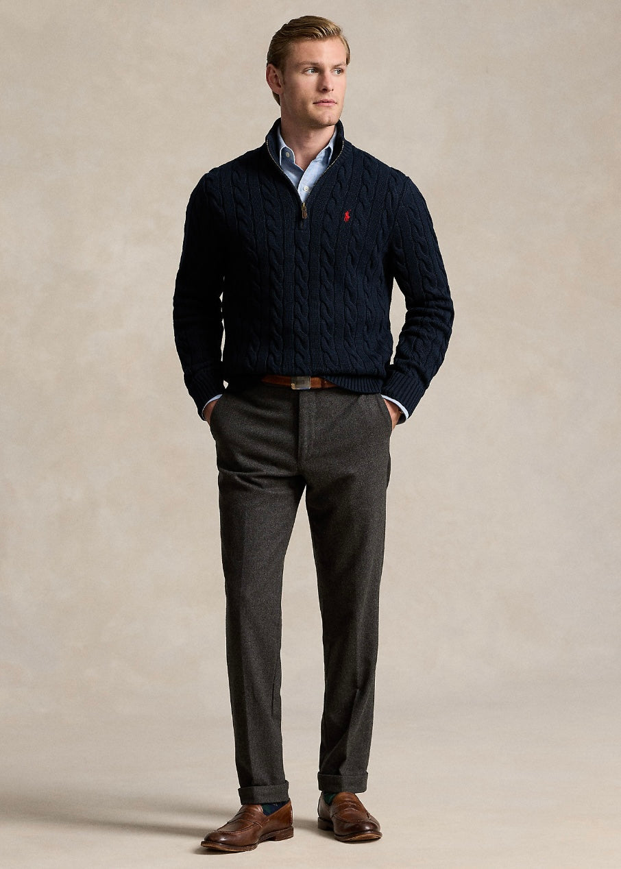 Cable Knit Cotton Quarter Zip Hunter Navy