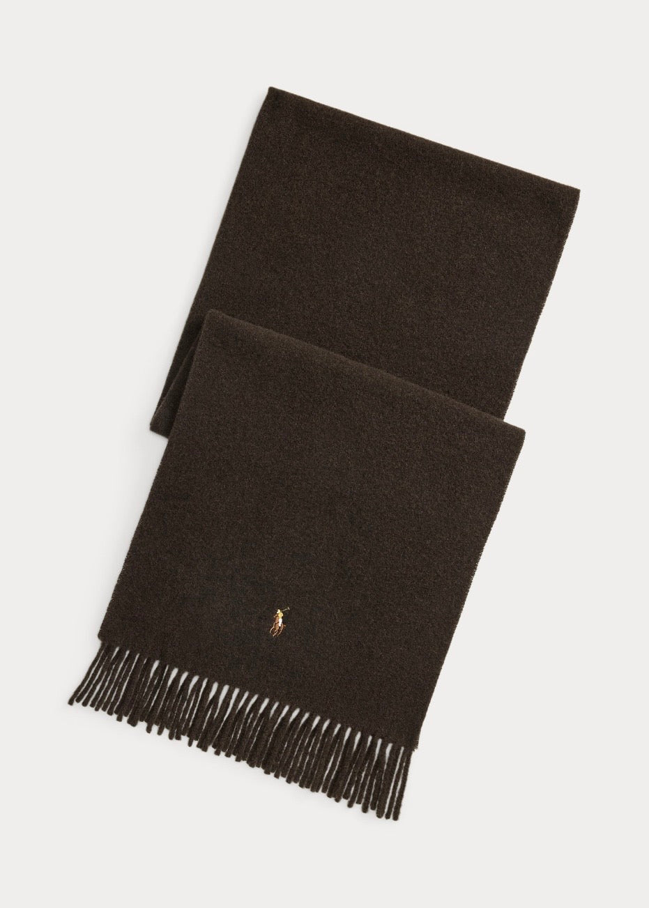 Fringe Virgin Wool Scarf Dark Brown