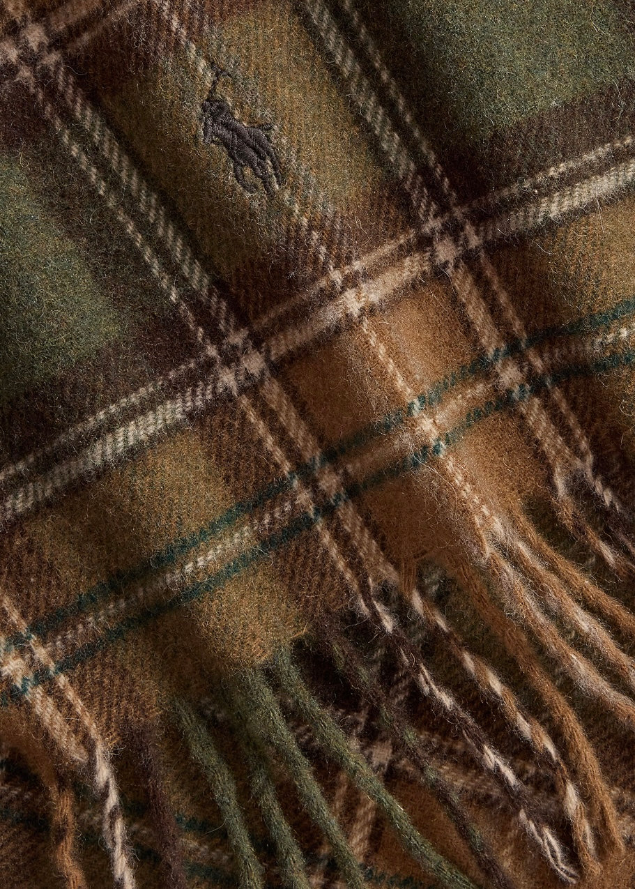 Plaid Fringe Wool scarf Brown Multi