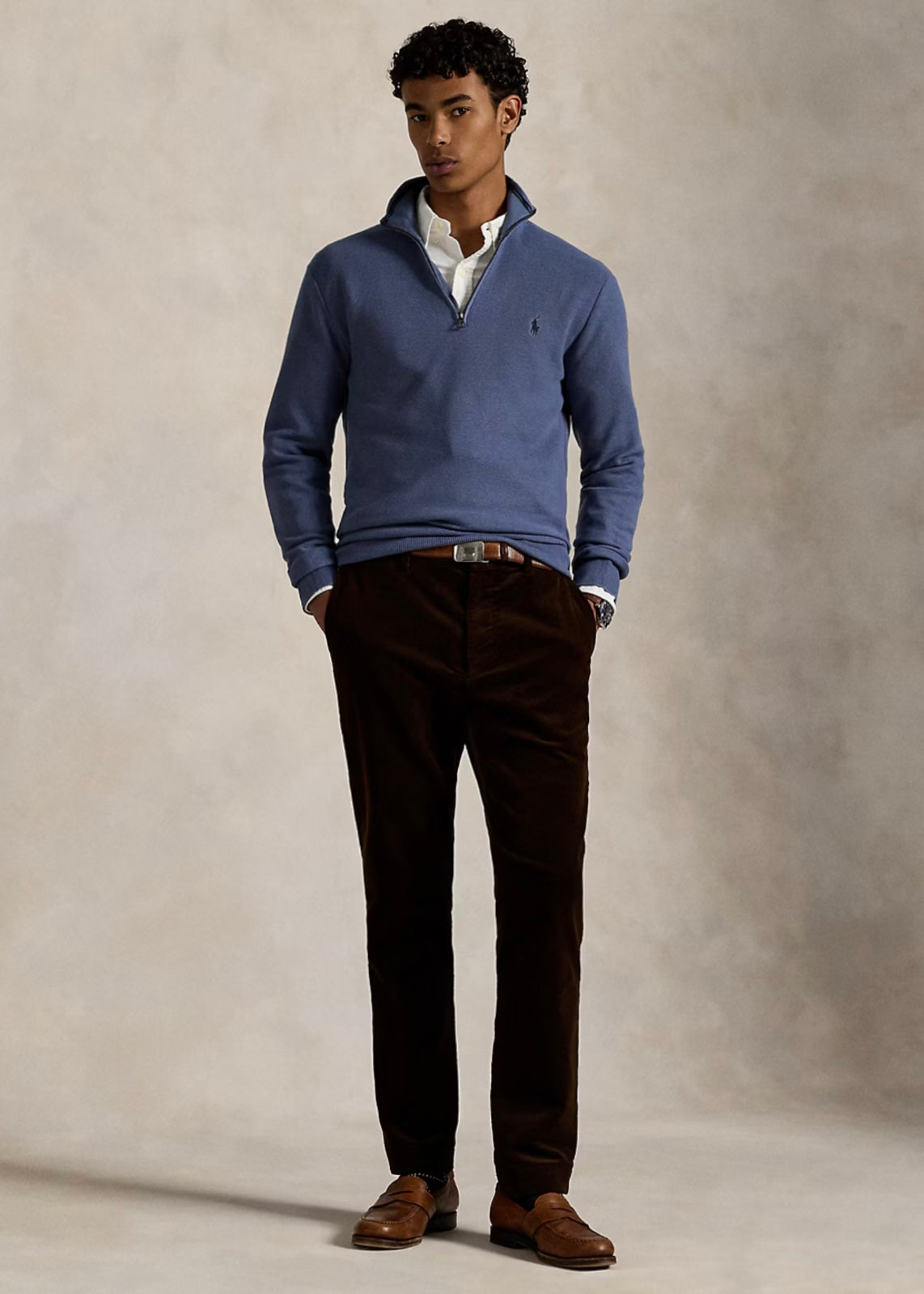 Mesh Knit Quarter Zip Capri Blue