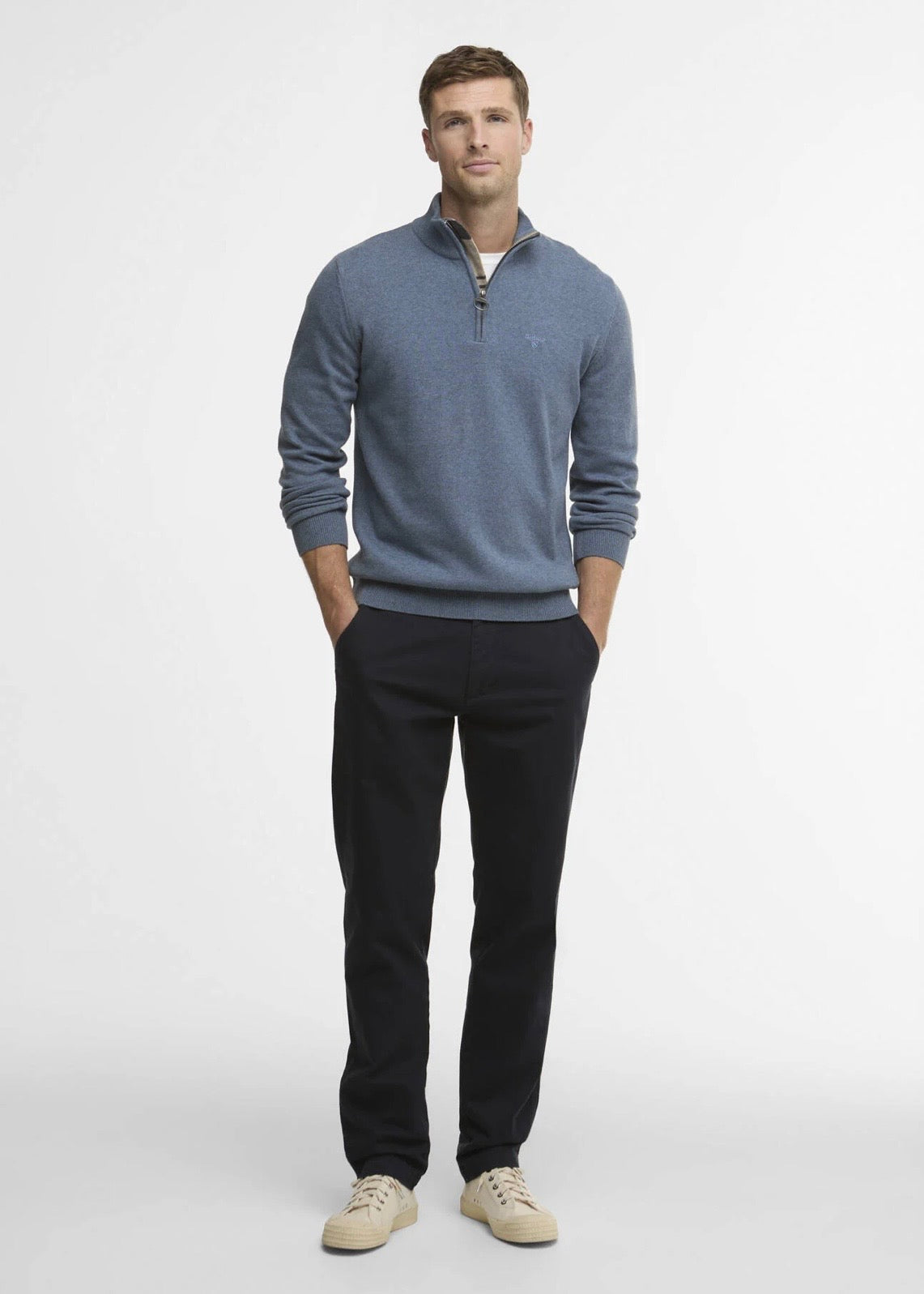 Cotton Half Zip Knitted Dusk Blue