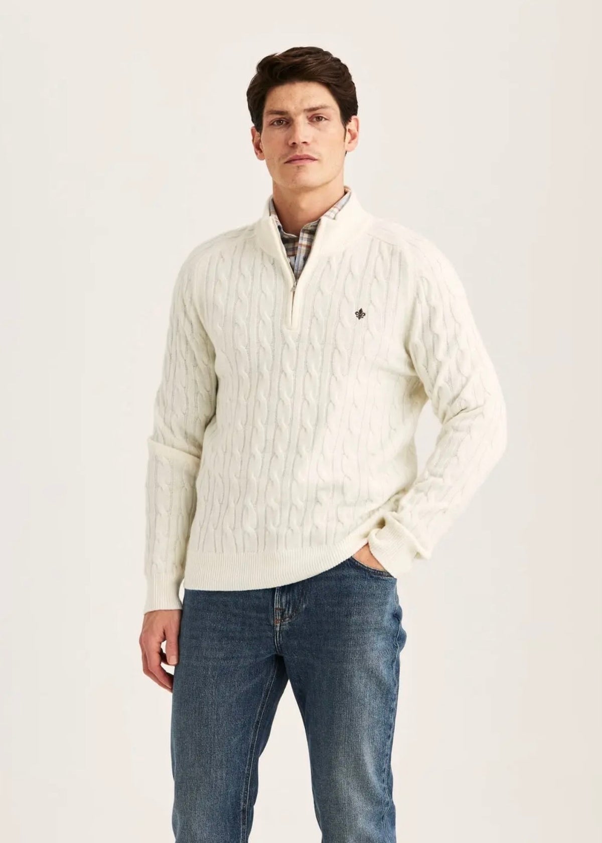 Hertford Cable Half Zip Offwhite