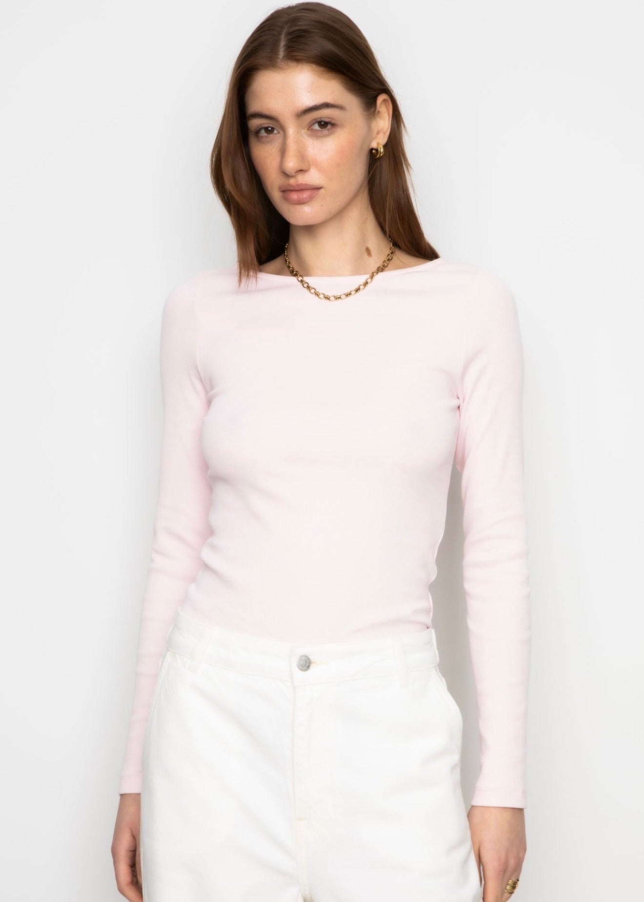 Petronella Rib Boatneck Light Pink