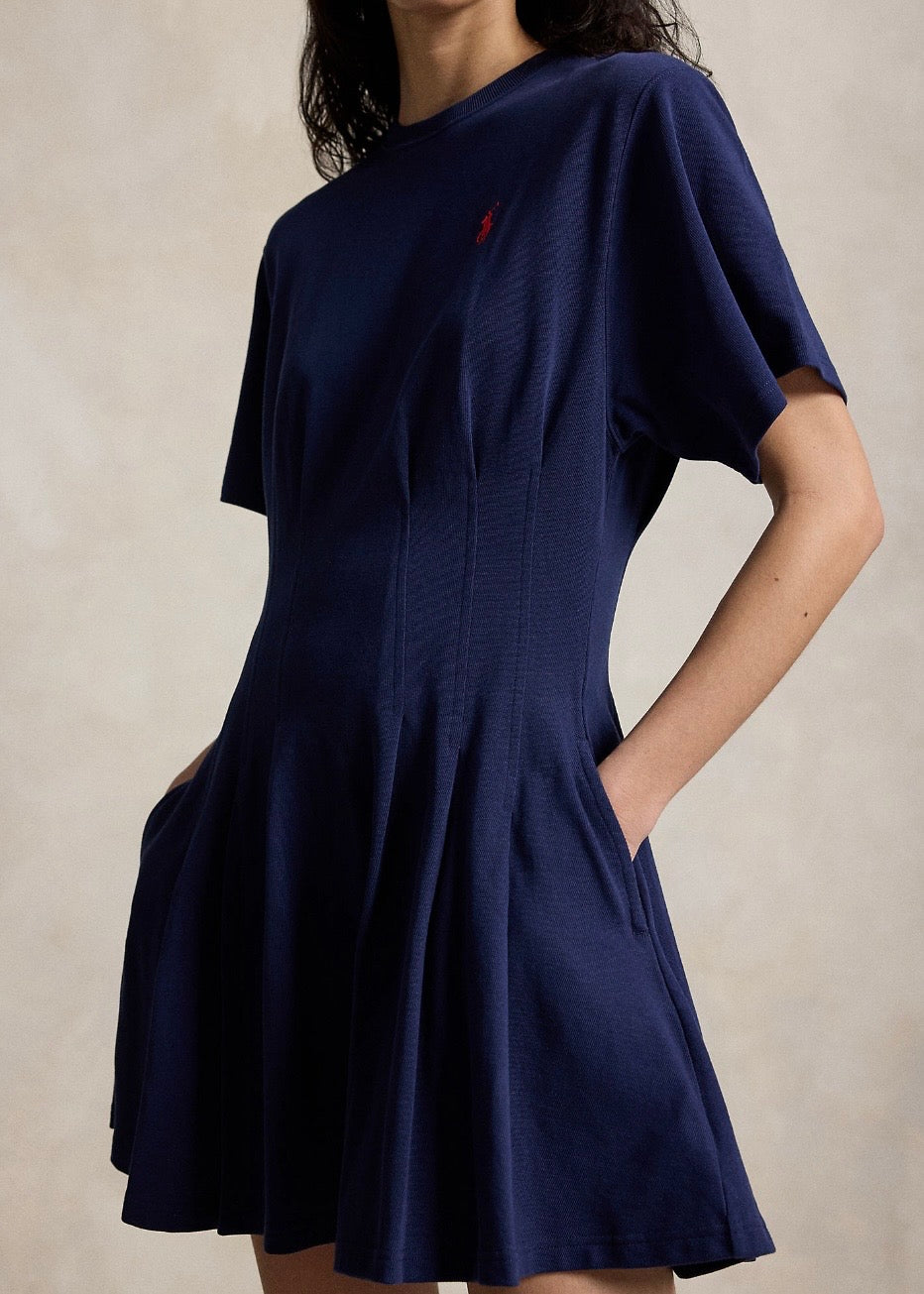 Shaped Cotton Jersey Dress Navy