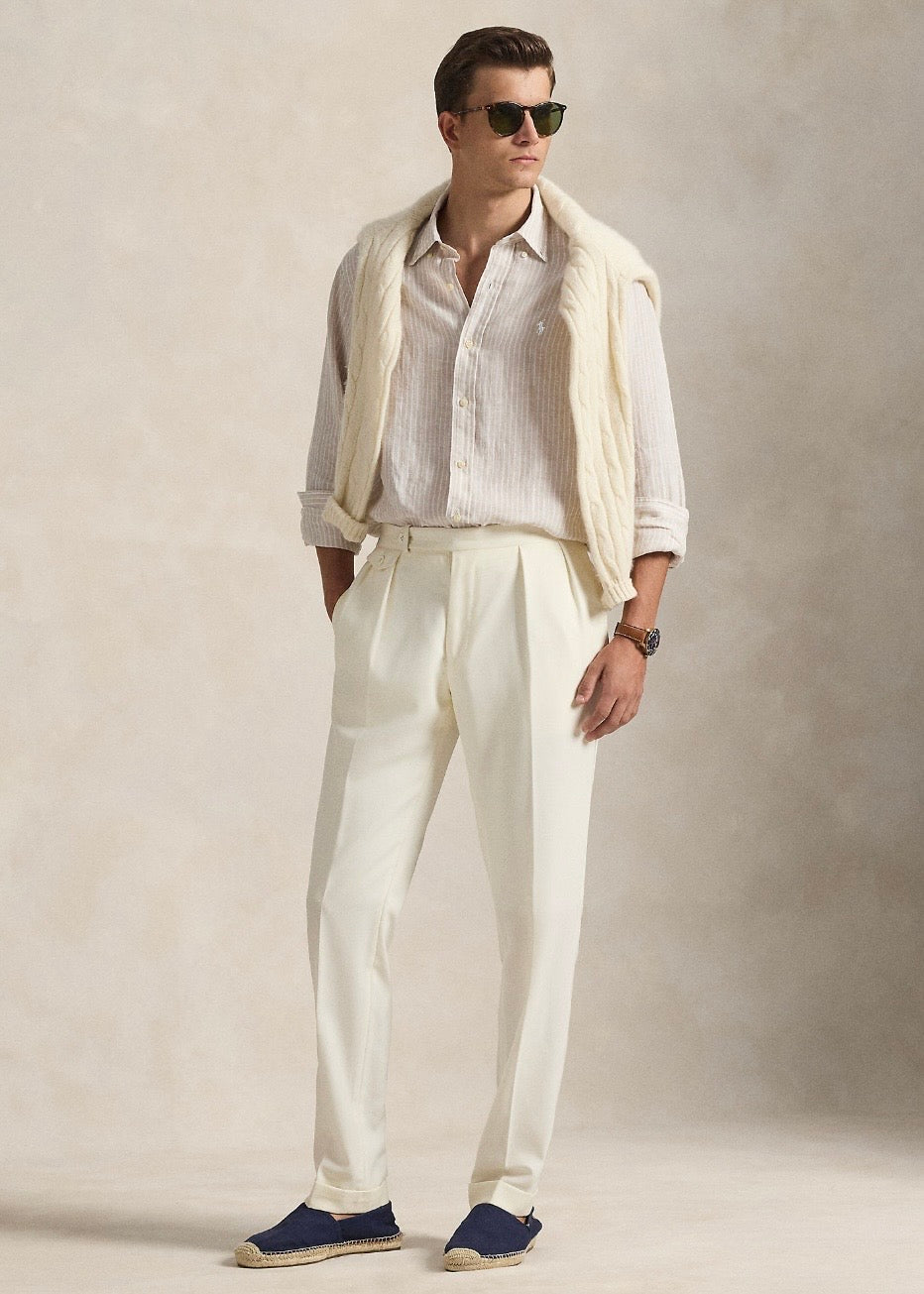 Custom Fit Striped Linen Shirt Coastal Beige