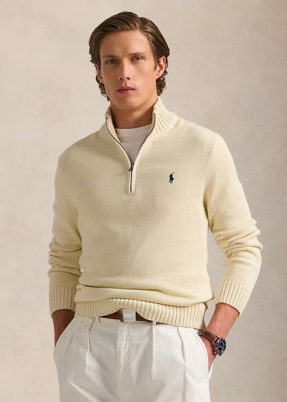 Cotton Quarter Zip Andover Cream