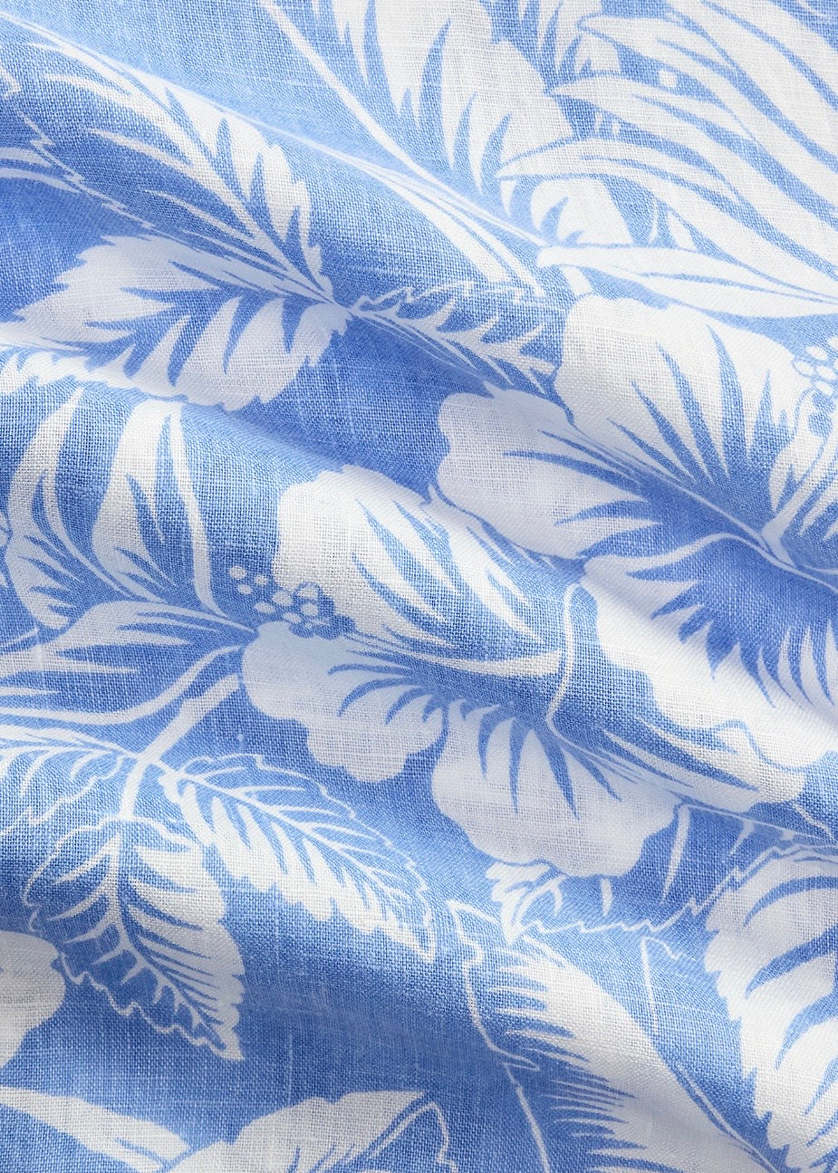 Classic Fit Tropical Print Linen Shirt Blue