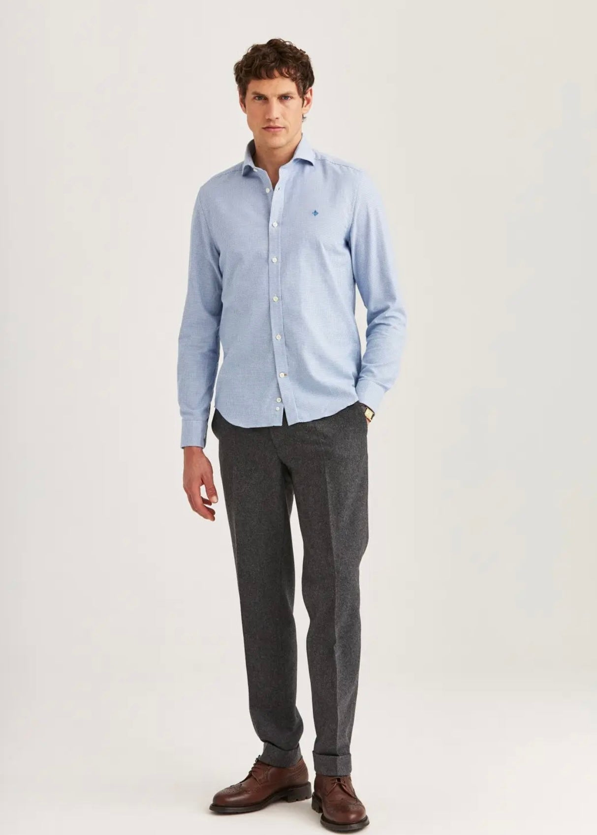 Soft Twill Dogtooth shirt Blue