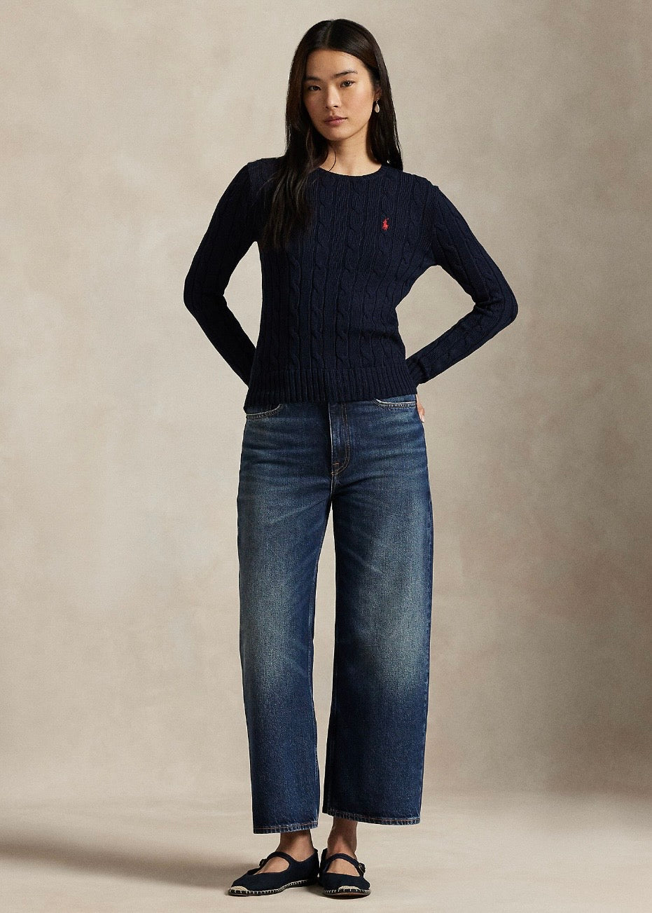 Cable Knit Cotton Crew Hunter Navy
