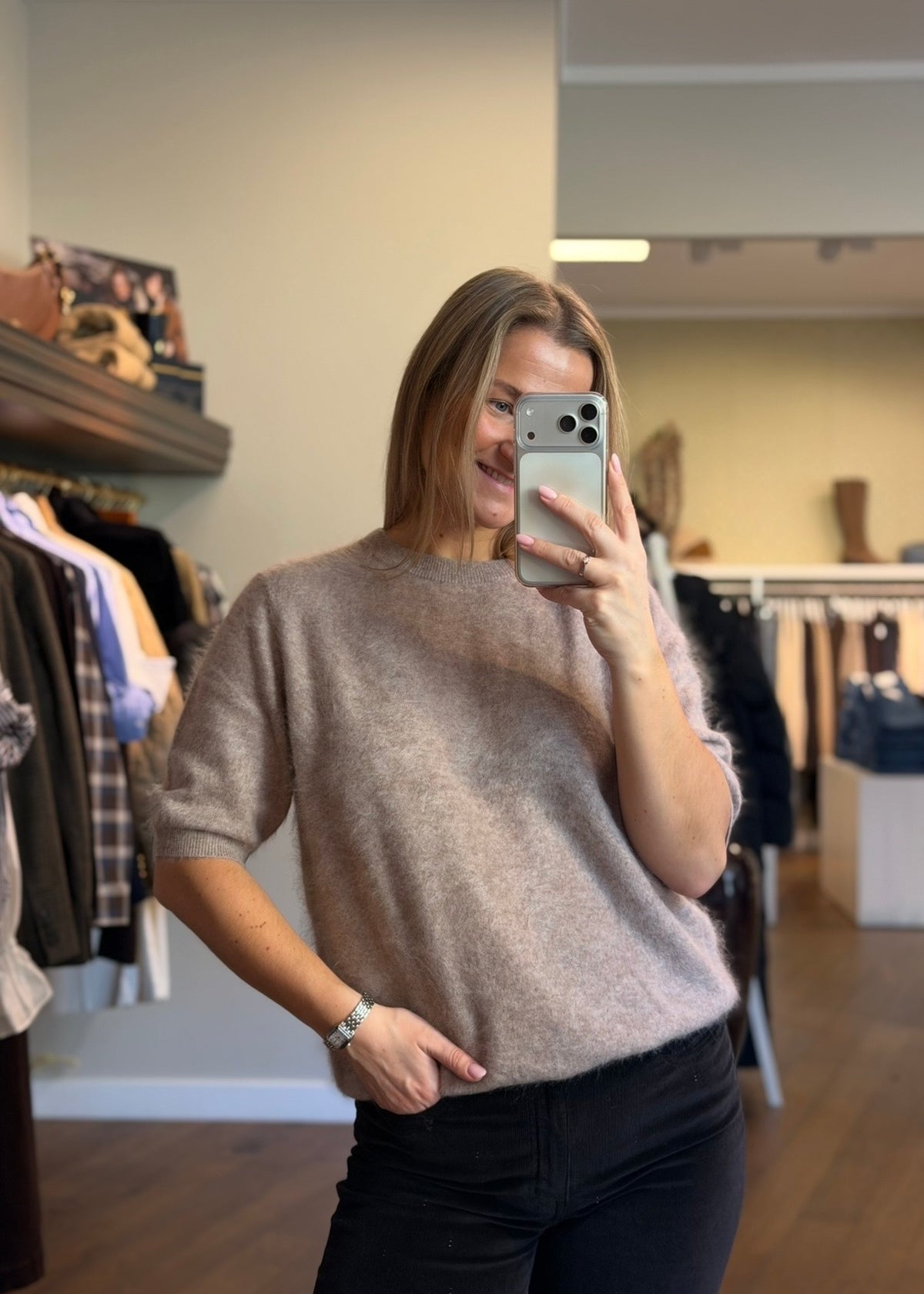 Brushed Cashmere T-shirt Taupe