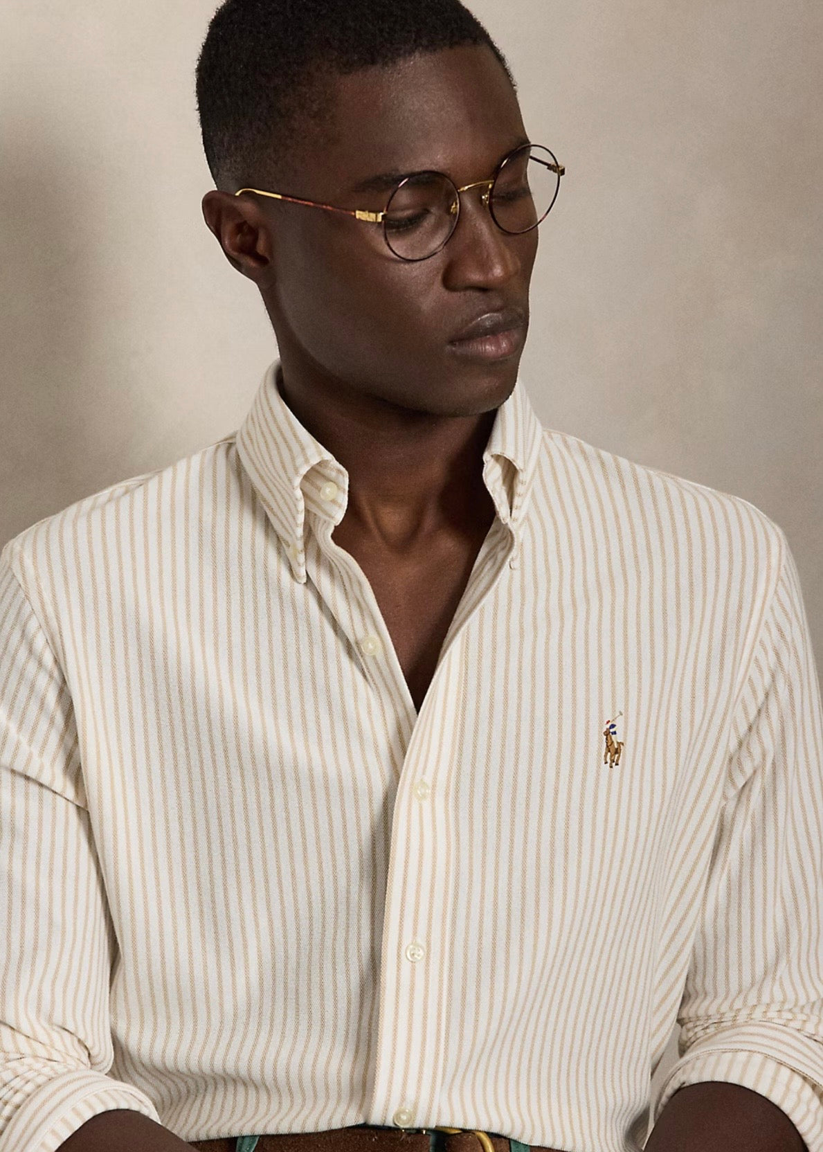 Striped Knit Oxford Shirt Coastal Beige