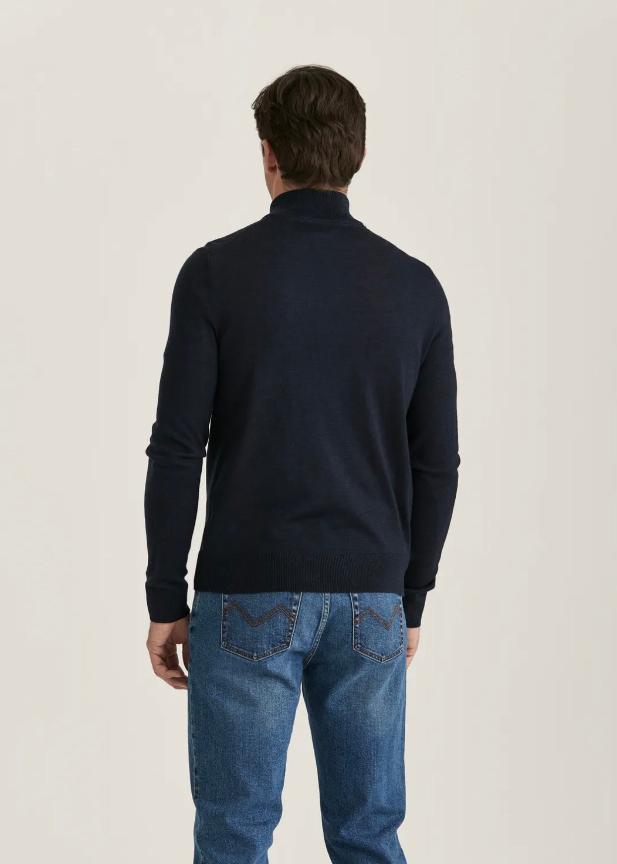 Morris Merino Zip cardigan - Navy