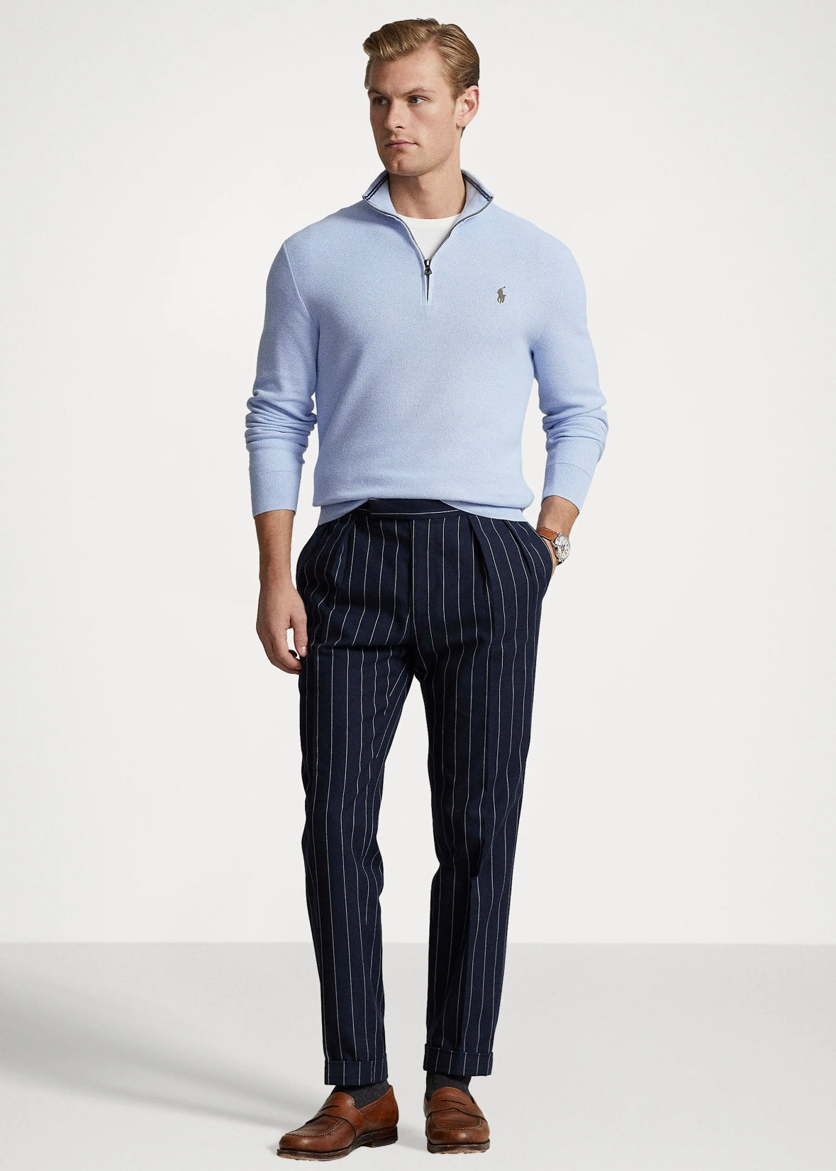 Mesh Knit Quarter Zip Blue Hyacinth