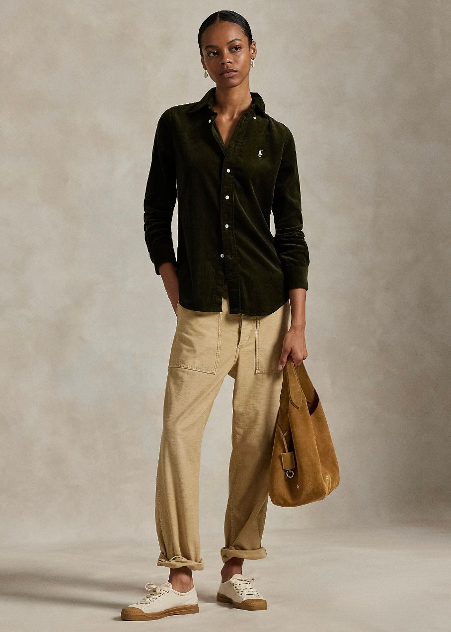 Stertch Slim Fit Corduroy shirt Olive