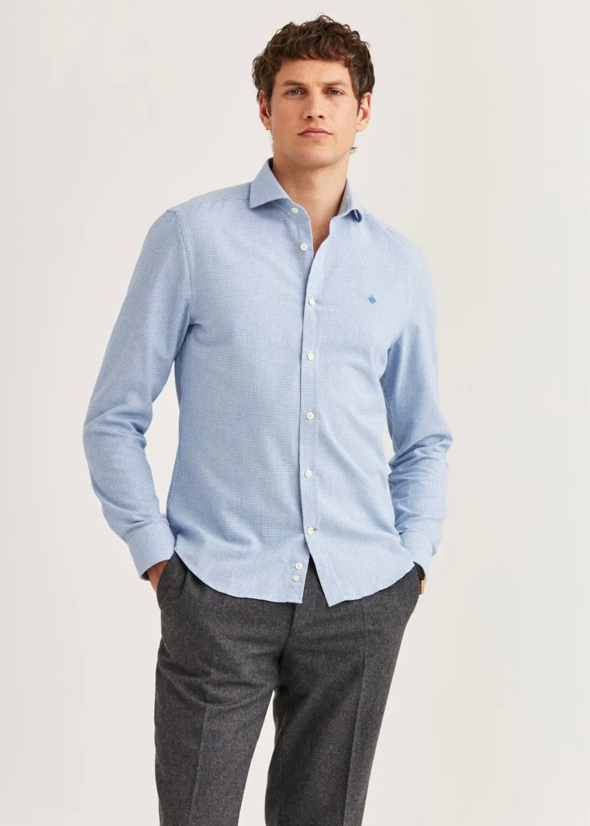 Soft Twill Dogtooth shirt Blue