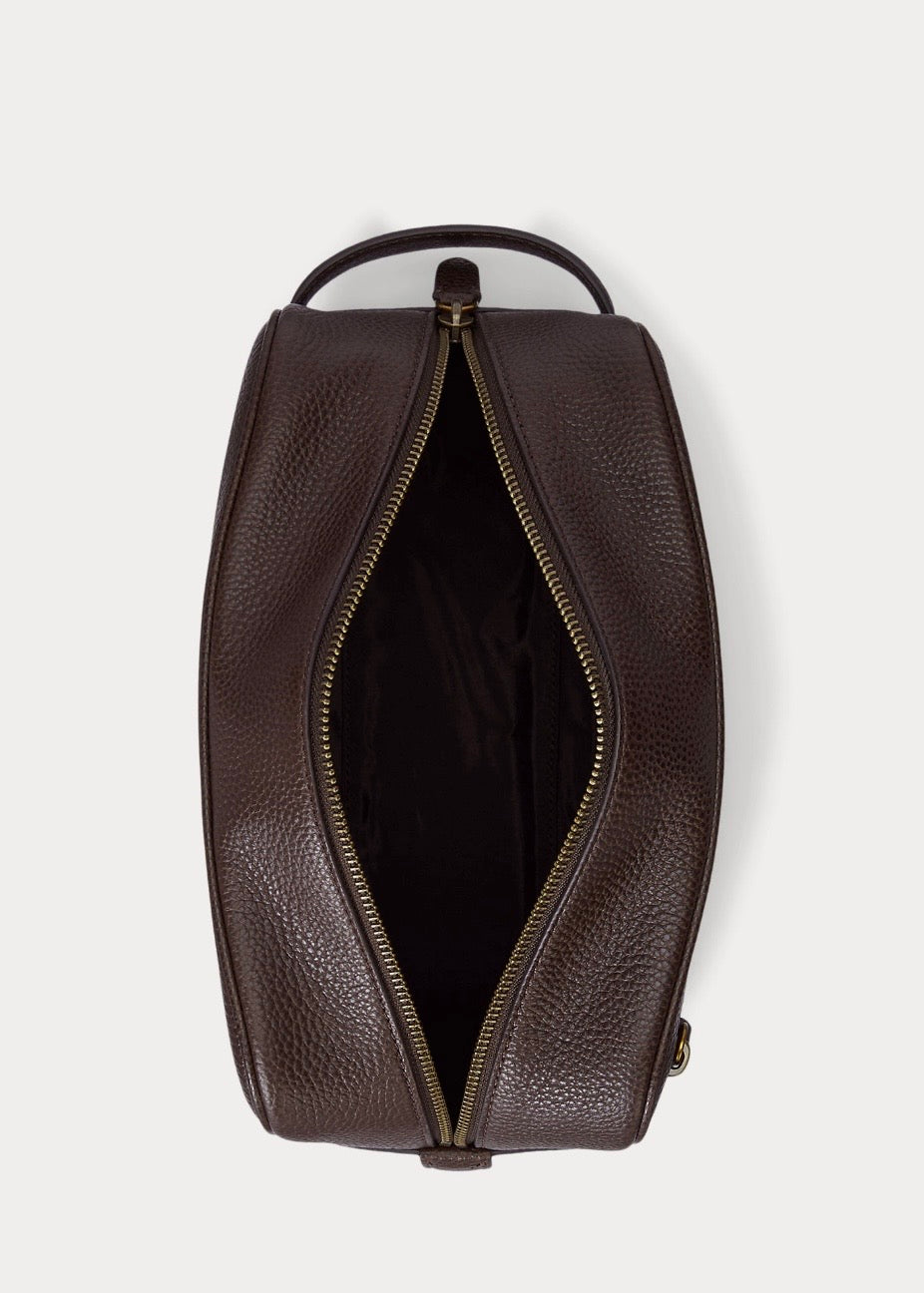 Pebbled Leather Travel Case Dark Brown