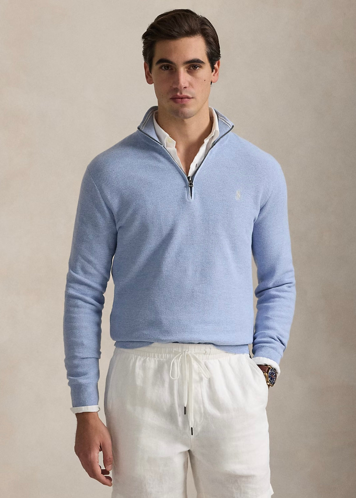 Mesh Knit Quarter Zip Blue Hyacinth