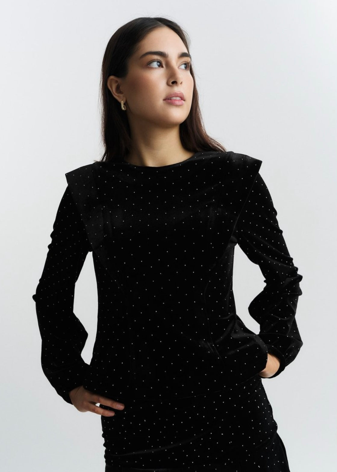 Kendra Stud Velour blouse Black