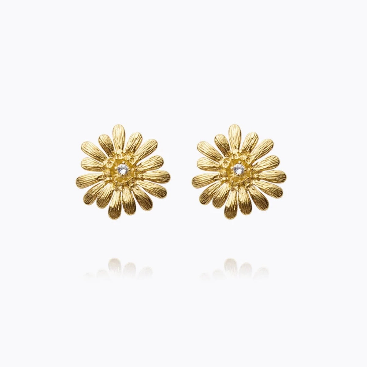 Daisy Stud Earrings Gold Crystal