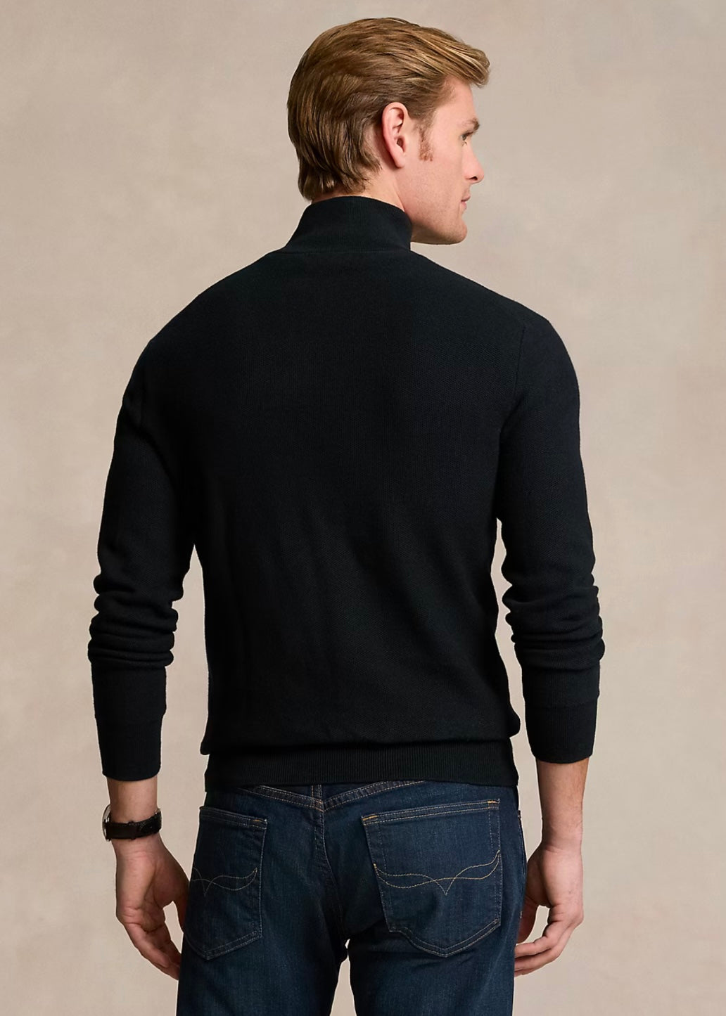 Mesh Knit Quarter Zip Black
