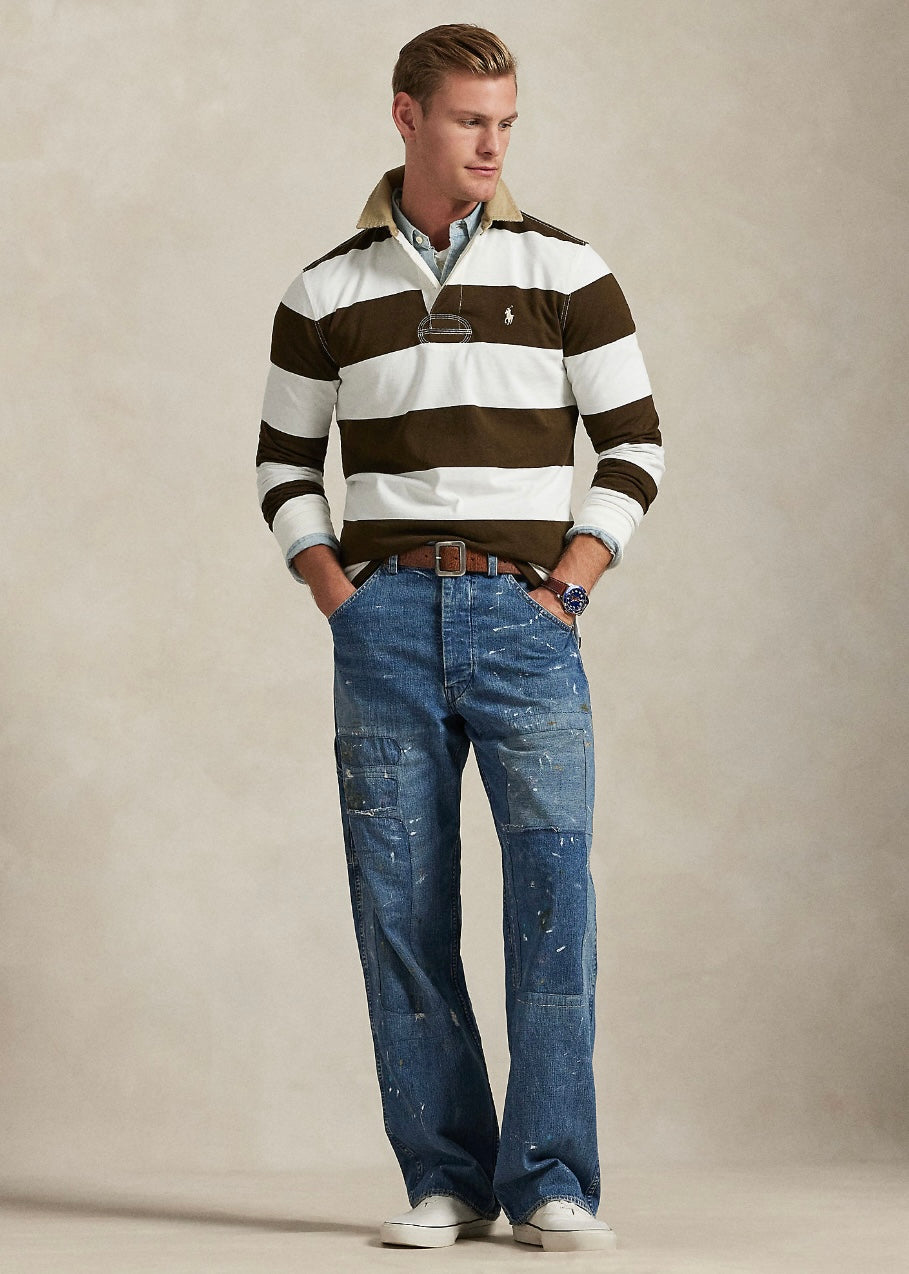 Khaki Collar Rugby Shirt Dark Brown/Cream