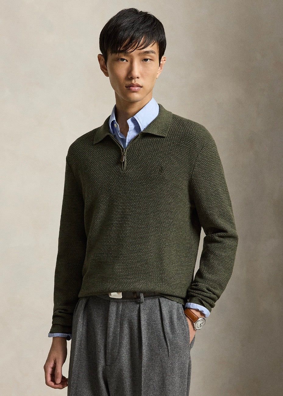 Wool Polo Collar Sweater Cargo Olive
