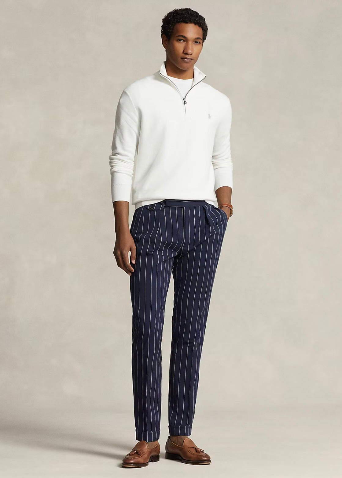 Mesh Knit Quarter Zip Deckwash White