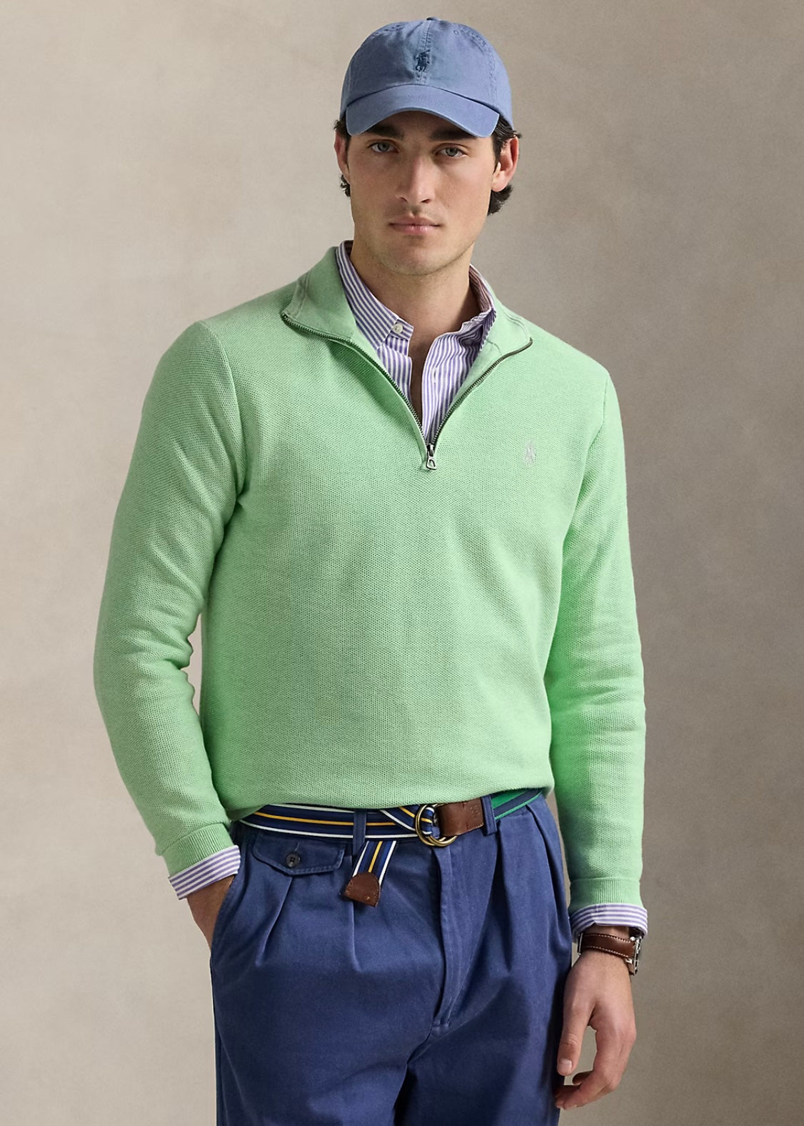 Mesh Knit Quarter Zip Artichoke Green