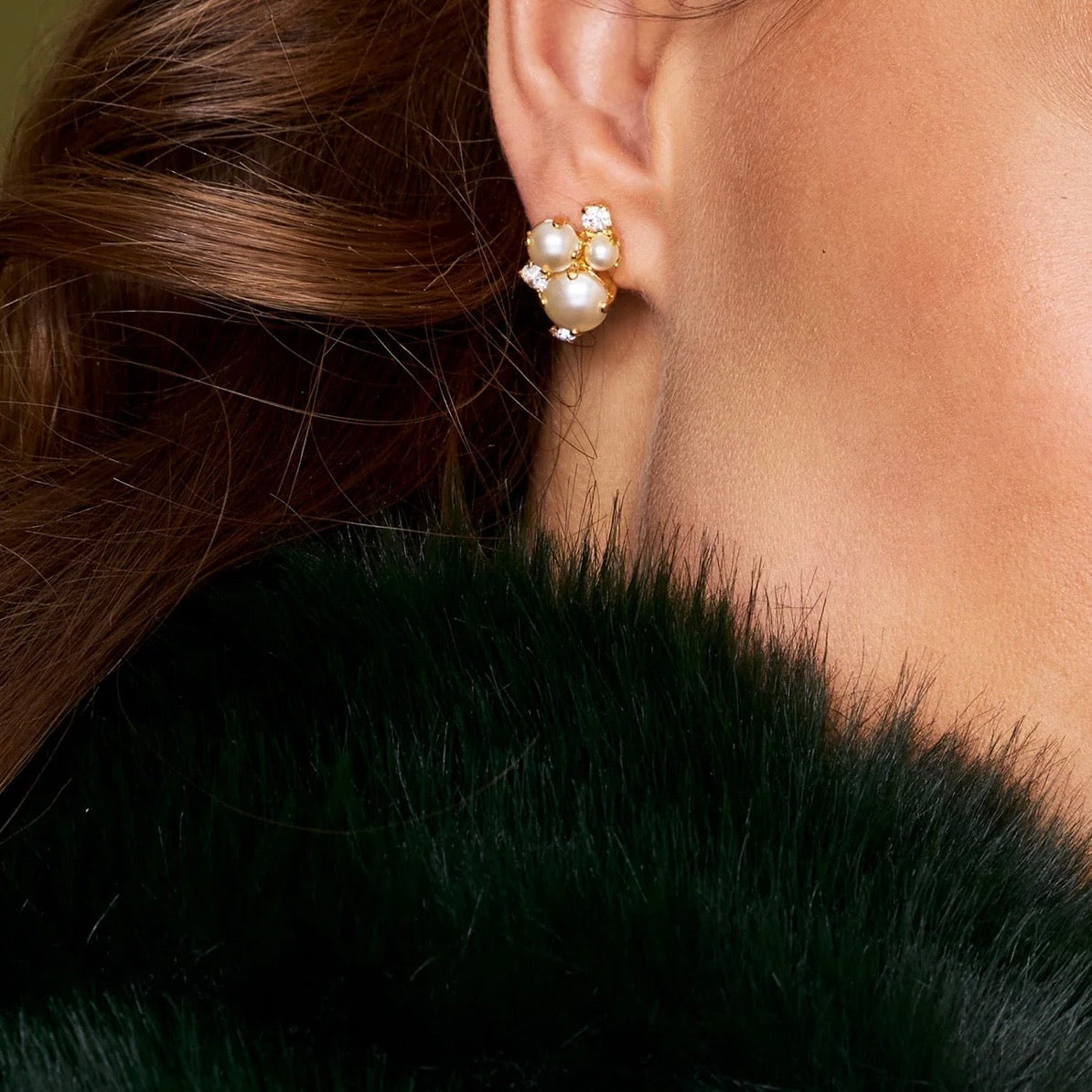 Molly Earrings Gold Pearl Crystal