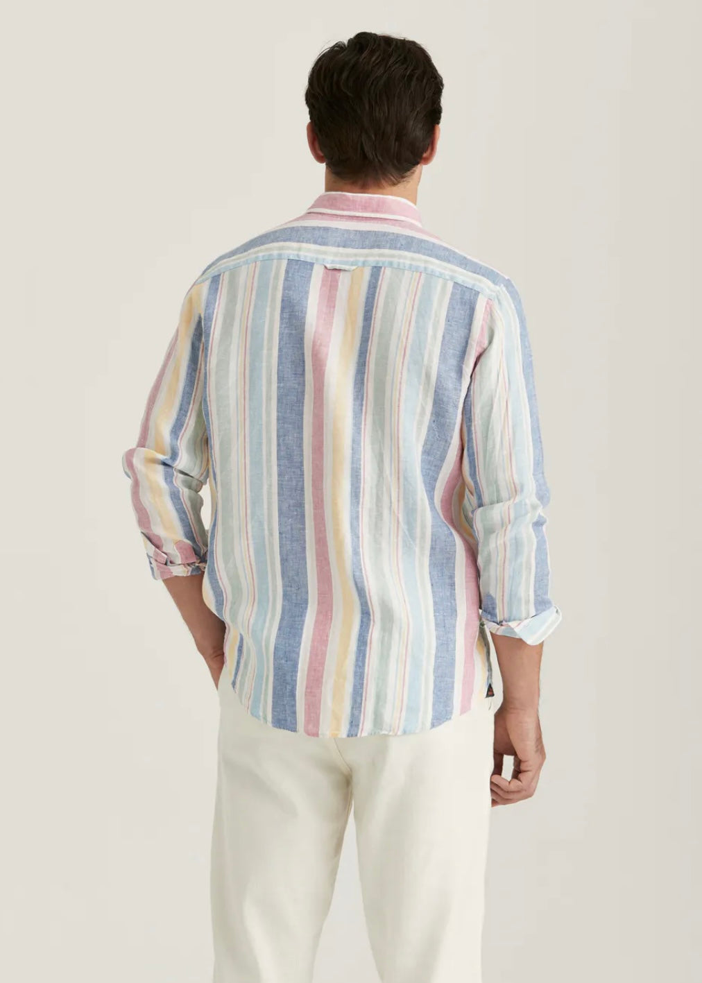 Morris Linen Happy Stripe shirt - Light Blue