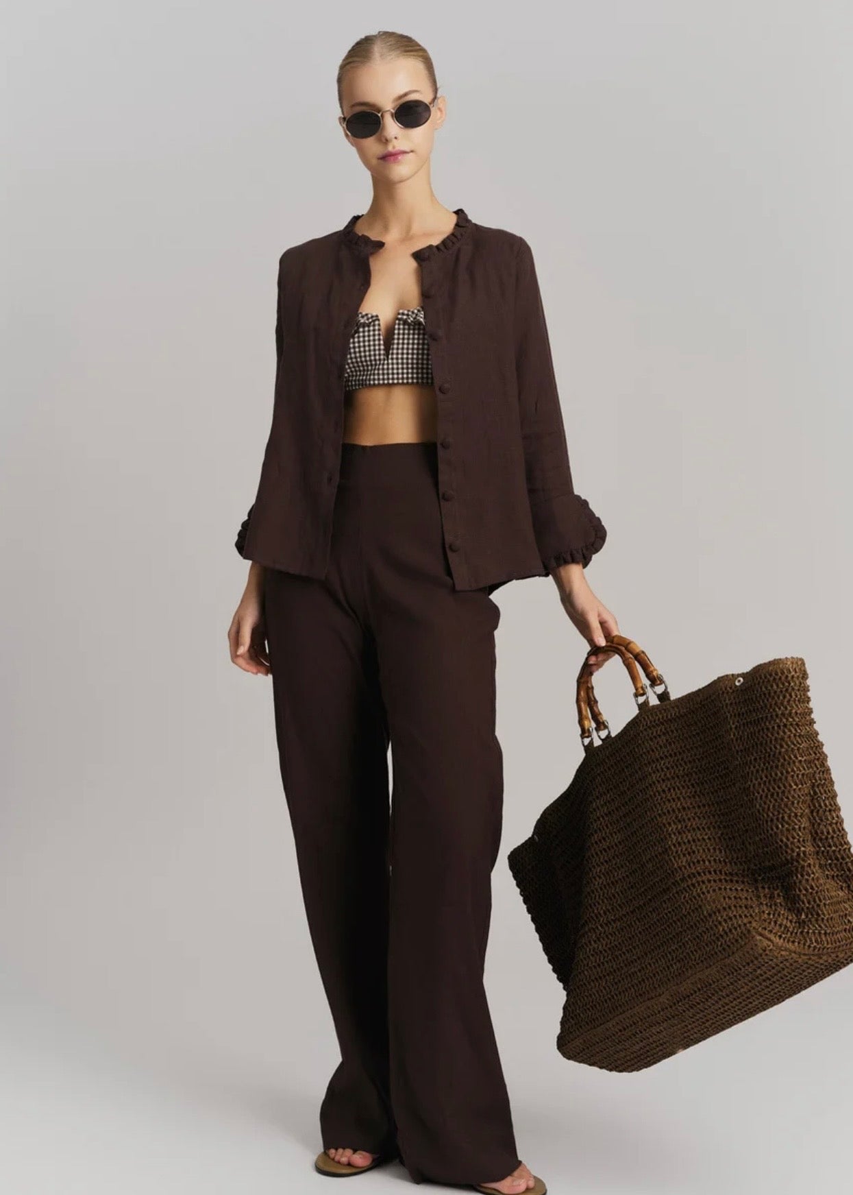 Molly Stretch Linen Pants Dark Brown