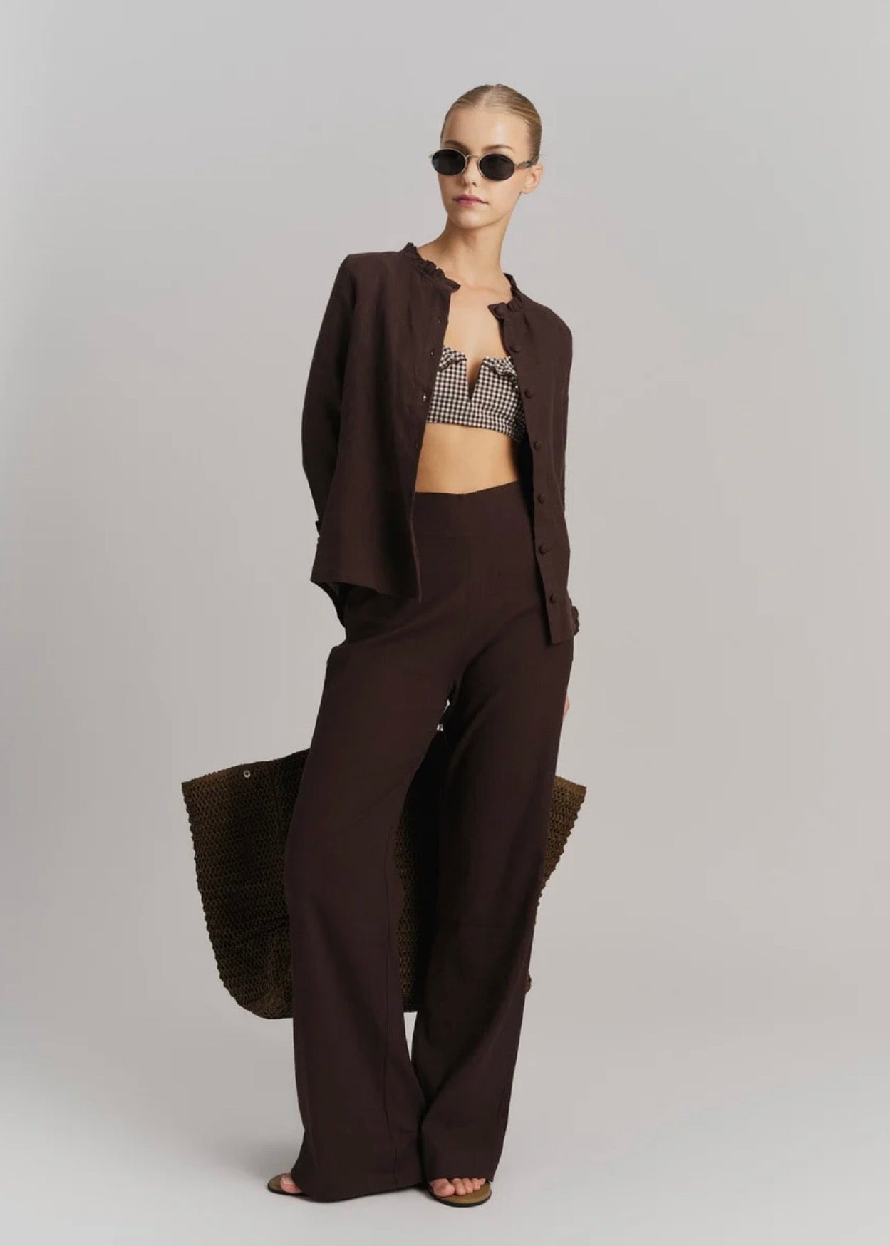 Molly Stretch Linen Pants Dark Brown