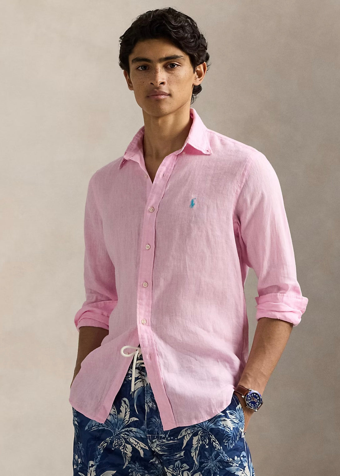 Custom Fit Linen Shirt Carmel Pink