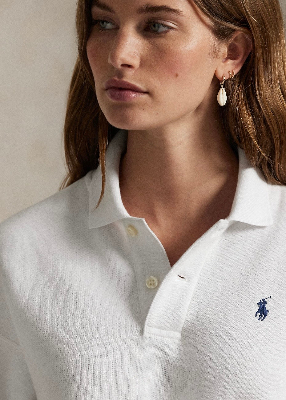 Polo Collar Fleece Pullover White