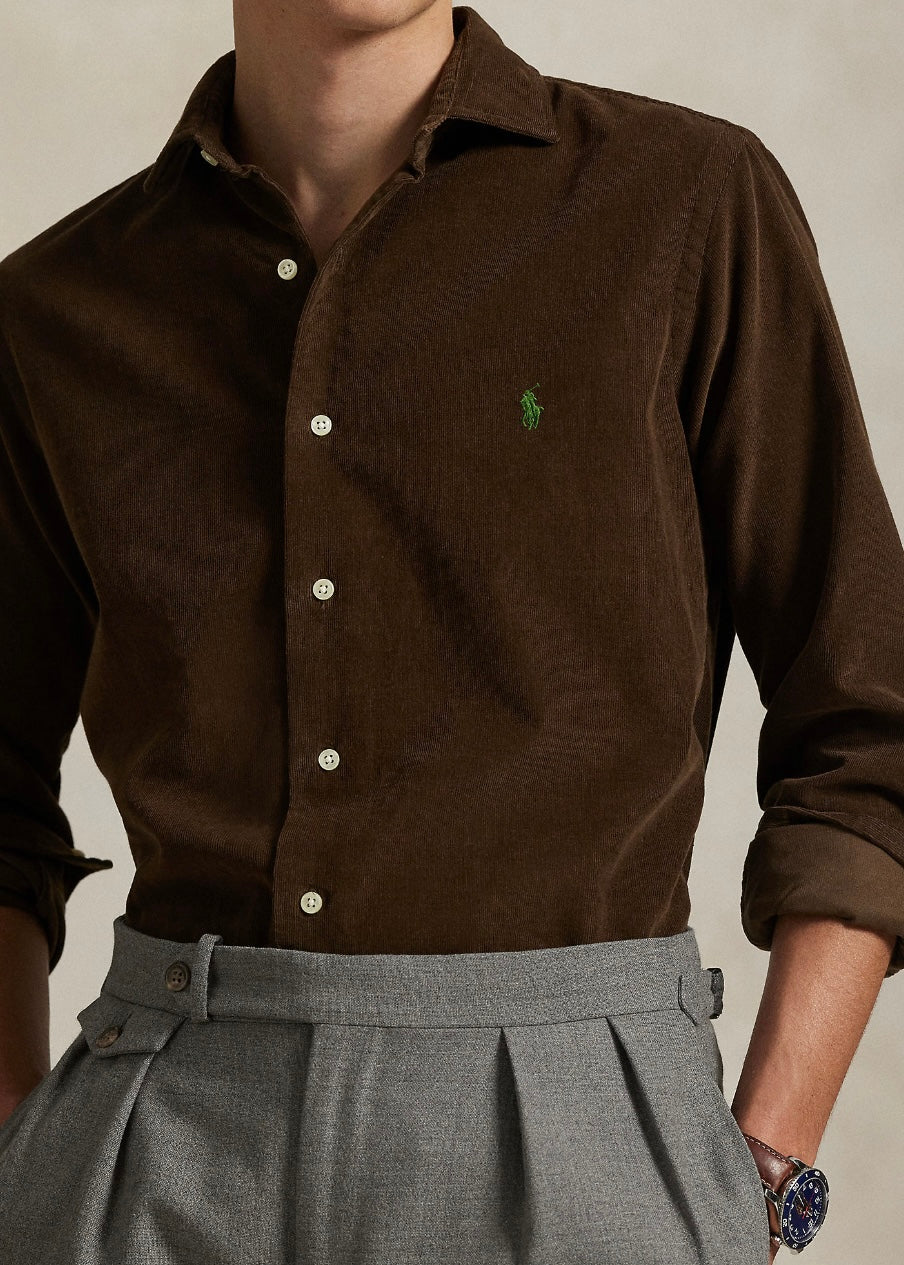 Custom Fit Corduroy shirt Brown