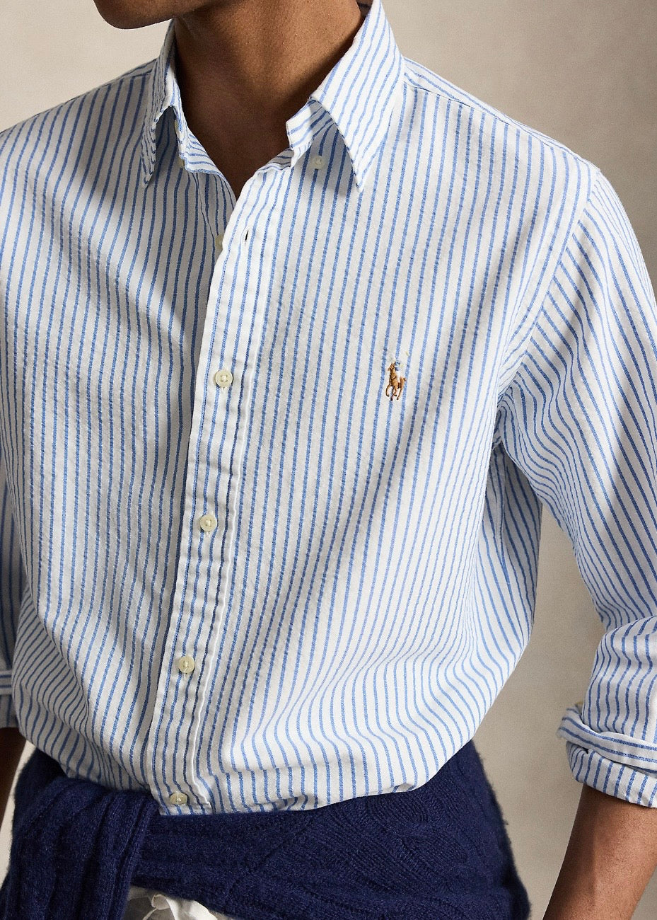 Custom Fit Seersucker Oxford Shirt Blue