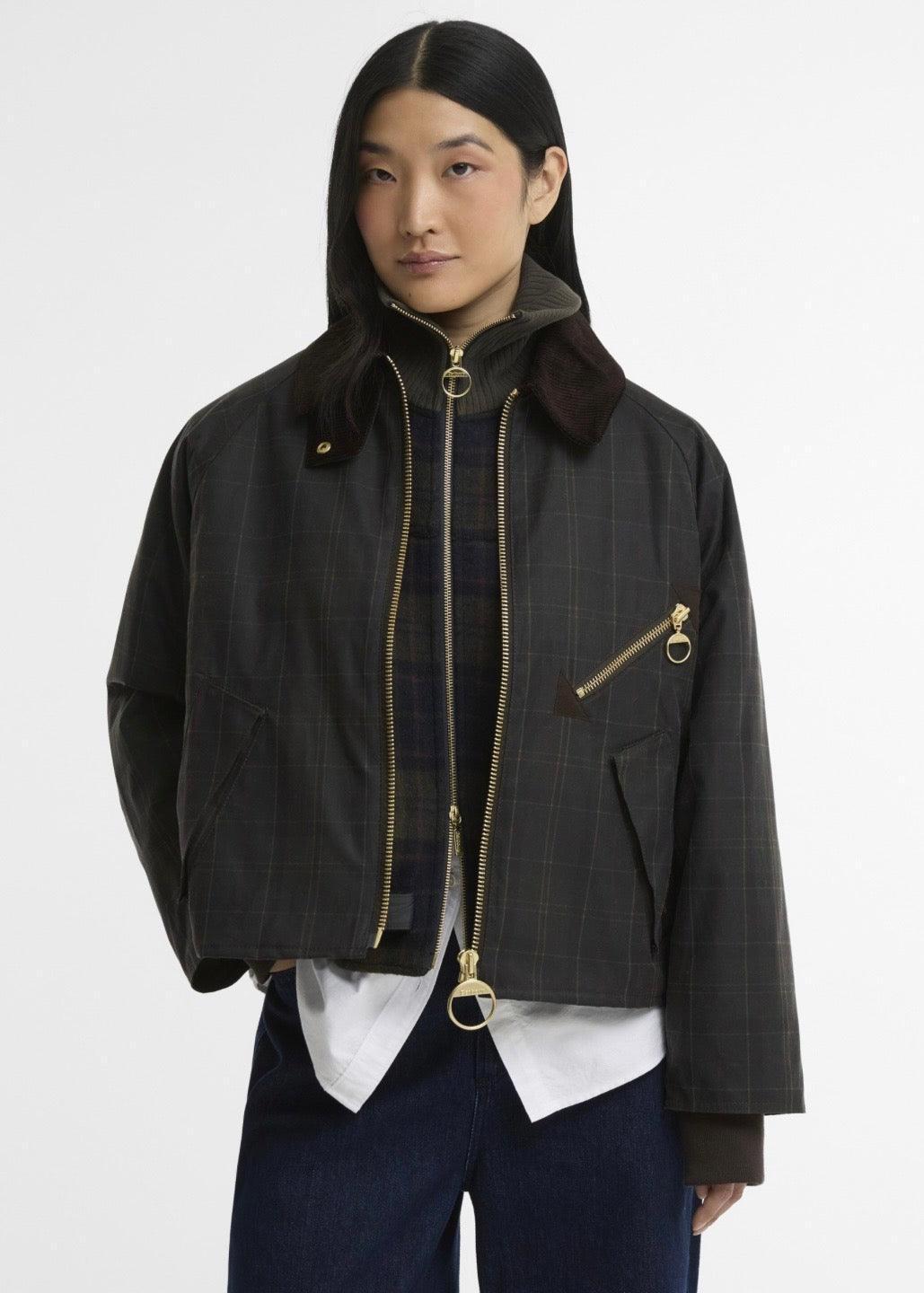 Arlene Checked Wax Jacket Olive