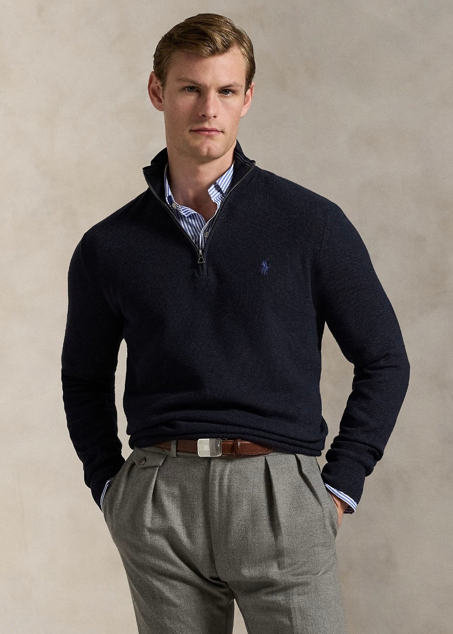 Mesh Knit Quarter Zip Hunter Navy