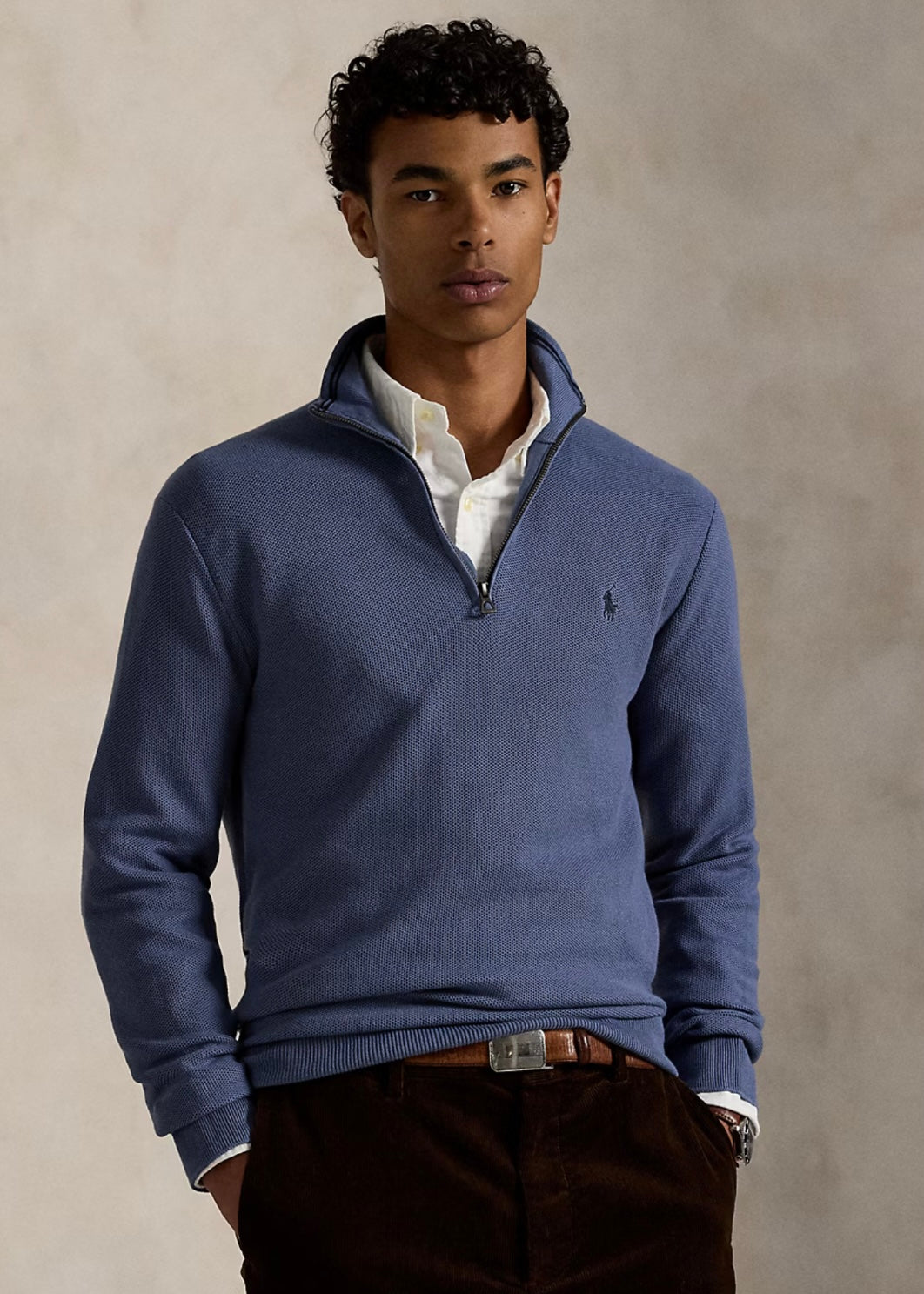 Mesh Knit Quarter Zip Capri Blue