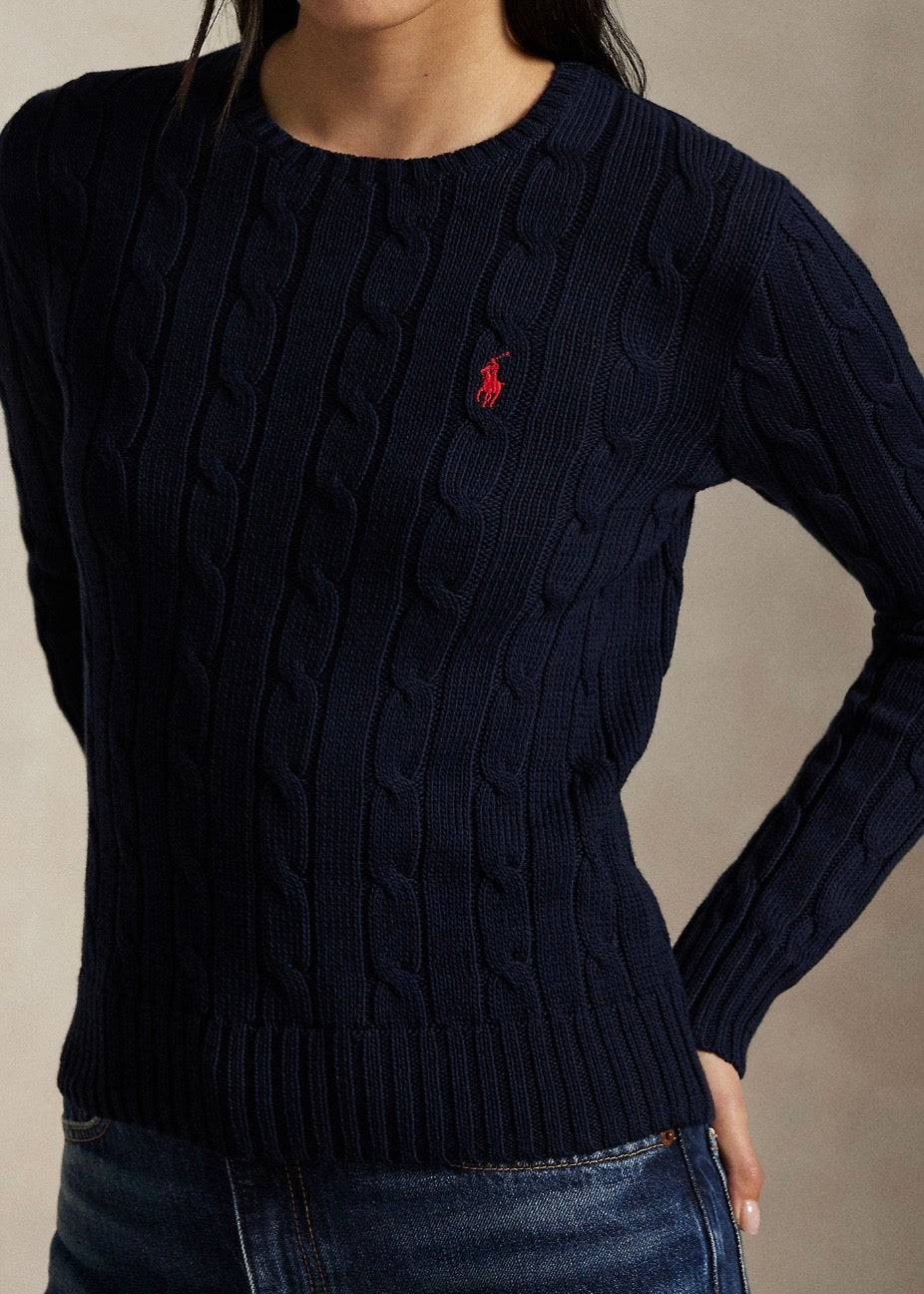 Cable Knit Cotton Crew Hunter Navy
