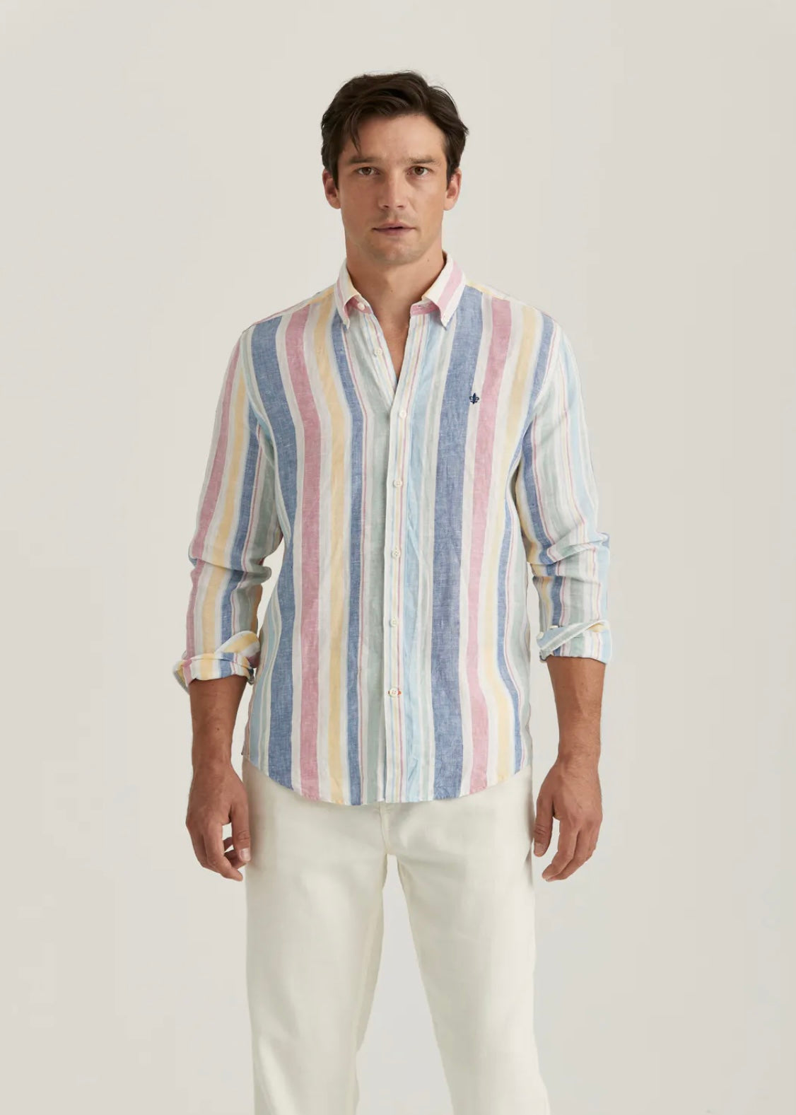 Morris Linen Happy Stripe shirt - Light Blue